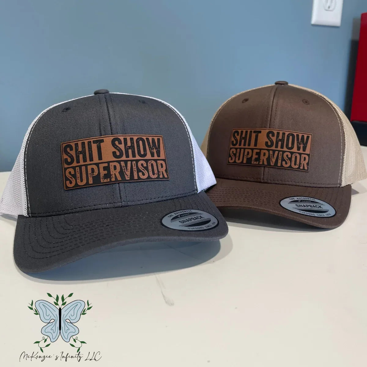 Shit Show Supervisor Adult Leather Patch Retro Trucker Hat/Cap - McKenzie's Infinity