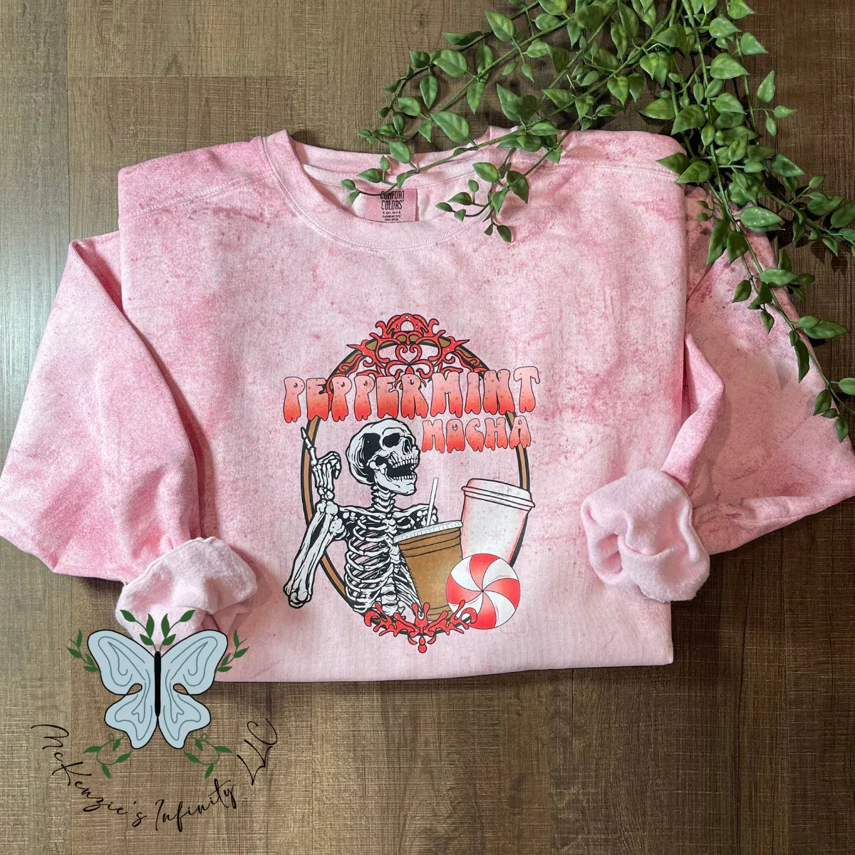 Peppermint Mocha Skeleton Long Sleeve Graphic Colorblast Crewneck - McKenzie's Infinity
