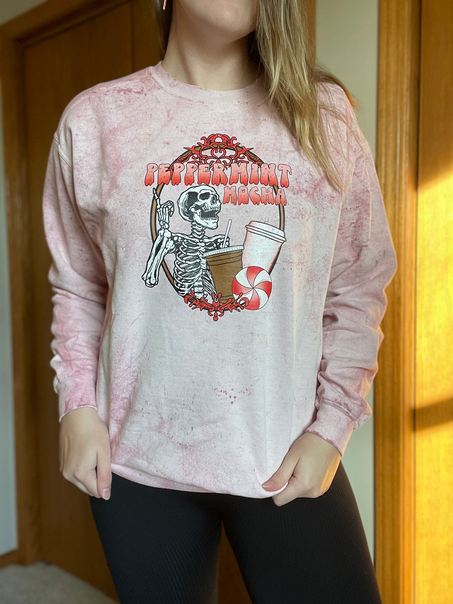 Peppermint Mocha Skeleton Long Sleeve Graphic Colorblast Crewneck