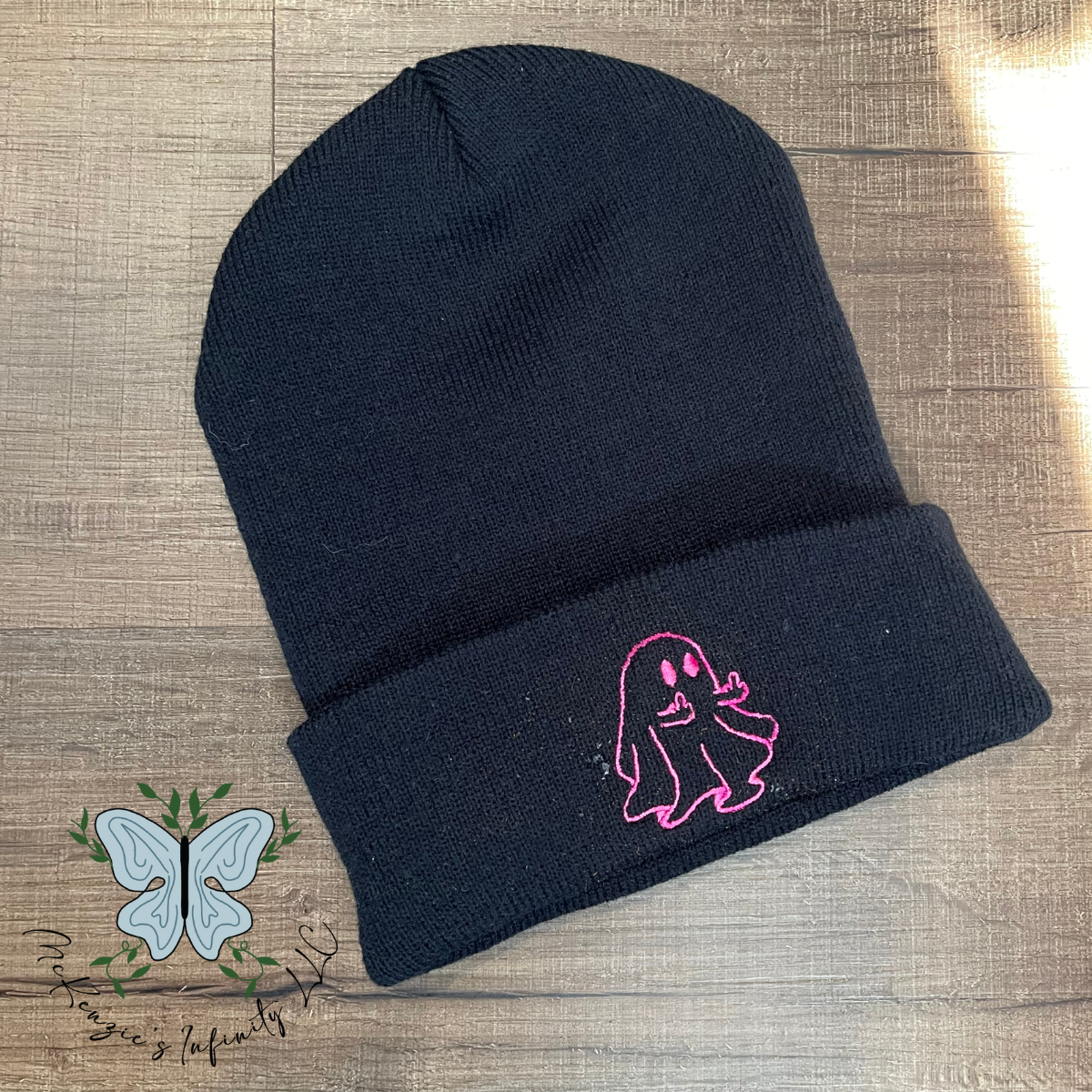 Middle Finger Ghost Embroidered Beanie - Black