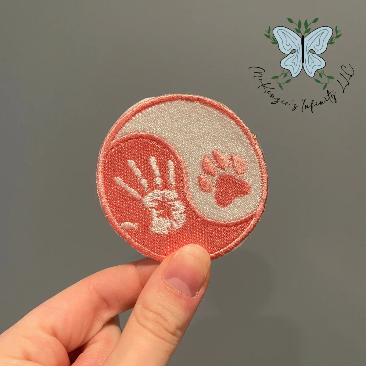 Paw & Hand Ying Yang Pink Embroidered Patch - McKenzie's Infinity