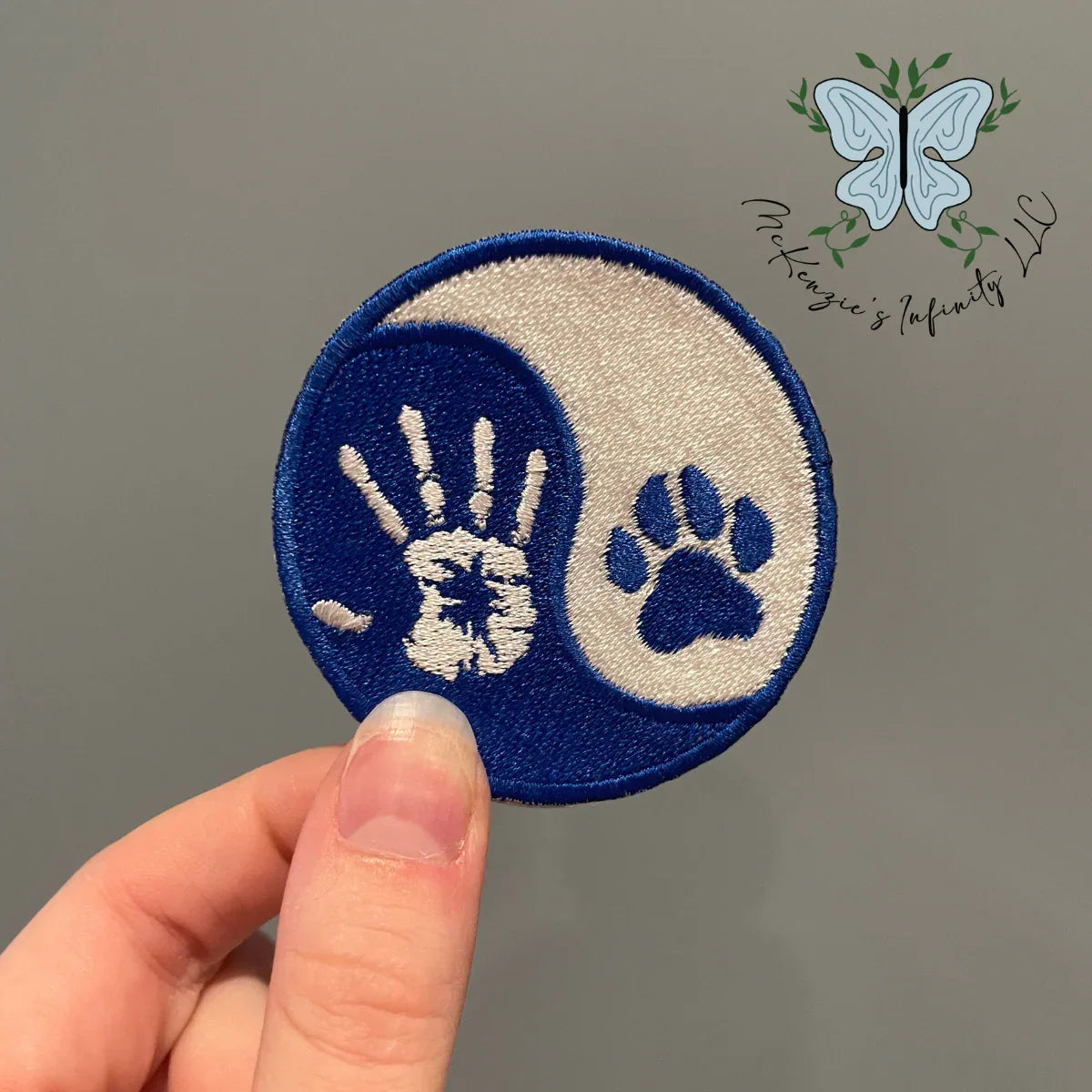 Paw & Hand Ying Yang Blue Embroidered Patch - McKenzie's Infinity