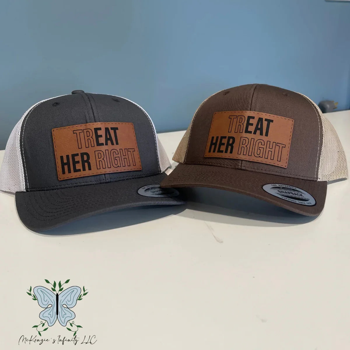 TrEAT HER Right Leather Patch Unisex Adult Retro Trucker Hat/Cap - McKenzie's Infinity