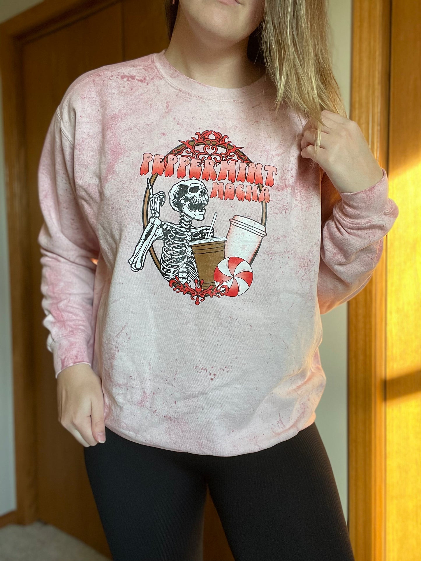 Peppermint Mocha Skeleton Long Sleeve Graphic Colorblast Crewneck