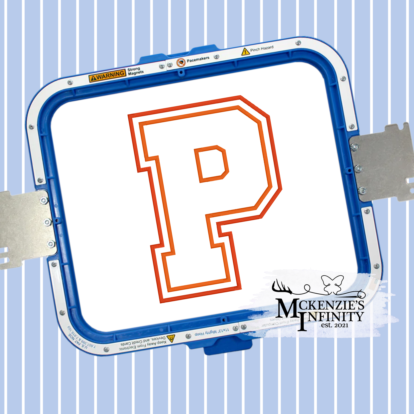 Varsity P Double Applique Satin Stitch Sequin Applique Embroidery Design, Lettered Embroidery Machine File