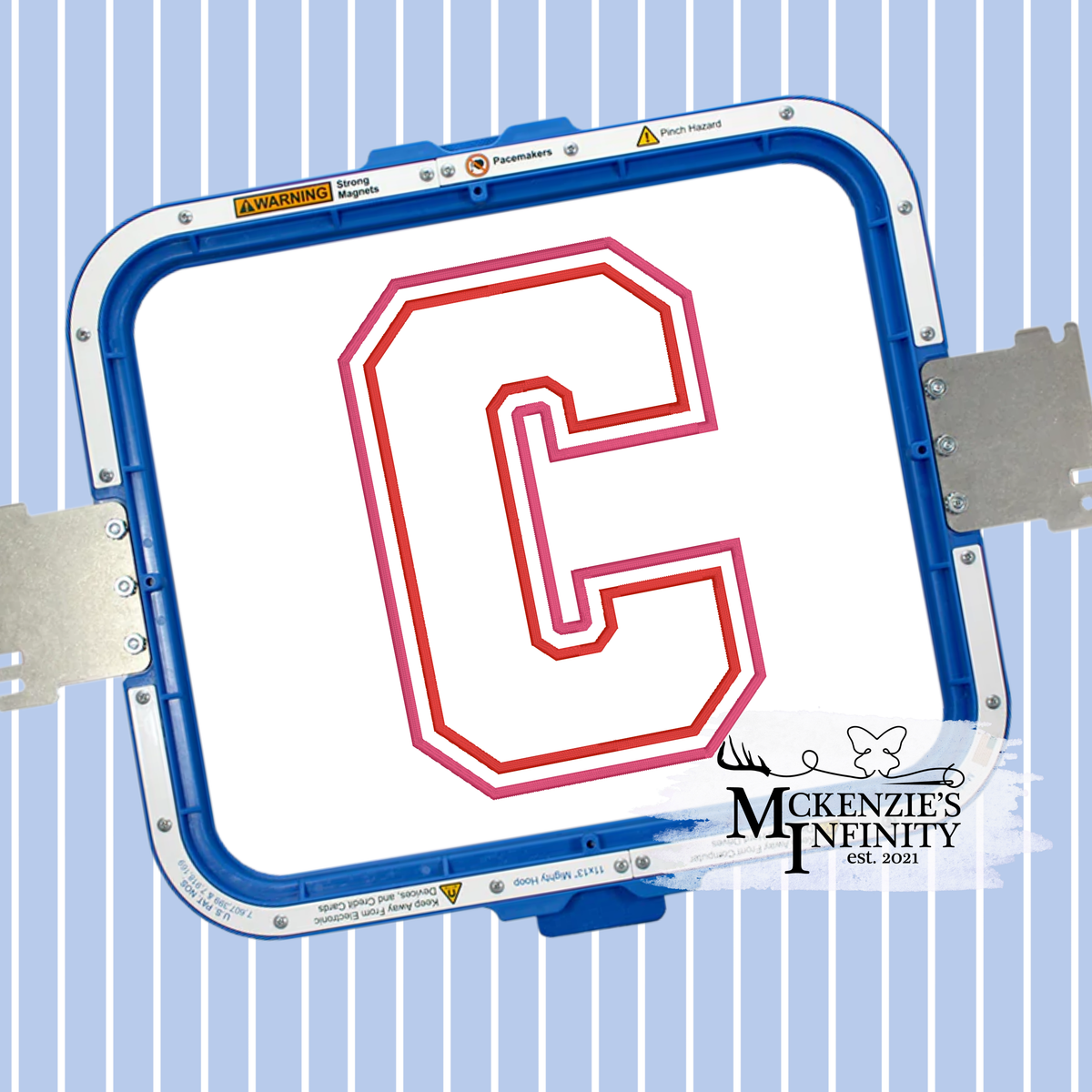 Varsity C Double Applique Satin Stitch Sequin Applique Embroidery Design, Lettered Embroidery Machine File