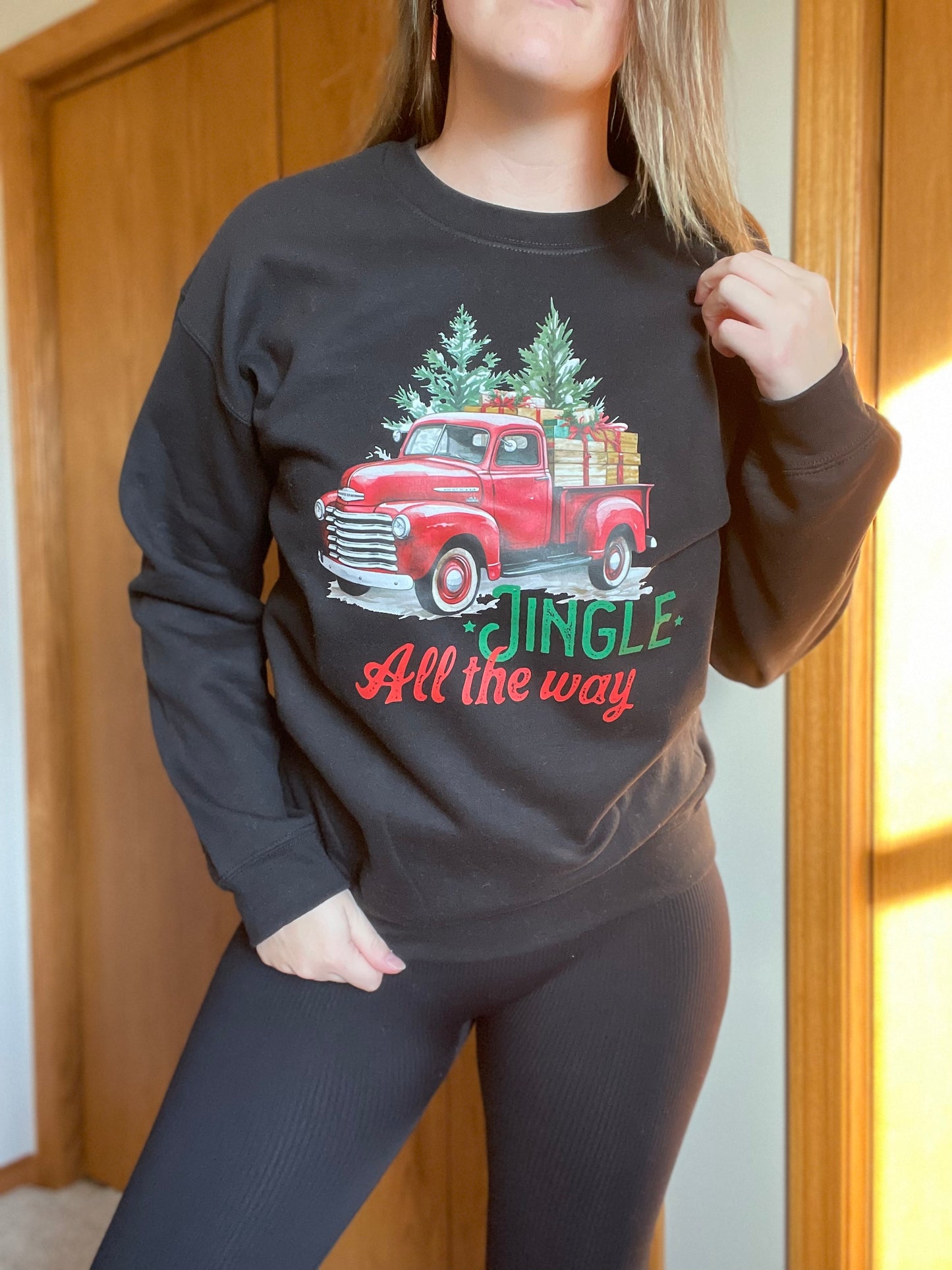 Jingle All The Way Vintage Truck Christmas Long Sleeve Graphic Crewneck