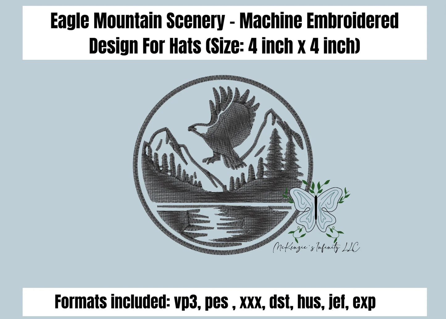Eagle Mountain Scenery - Machine Embroidered Design For Hats/Caps - McKenzie's Infinity