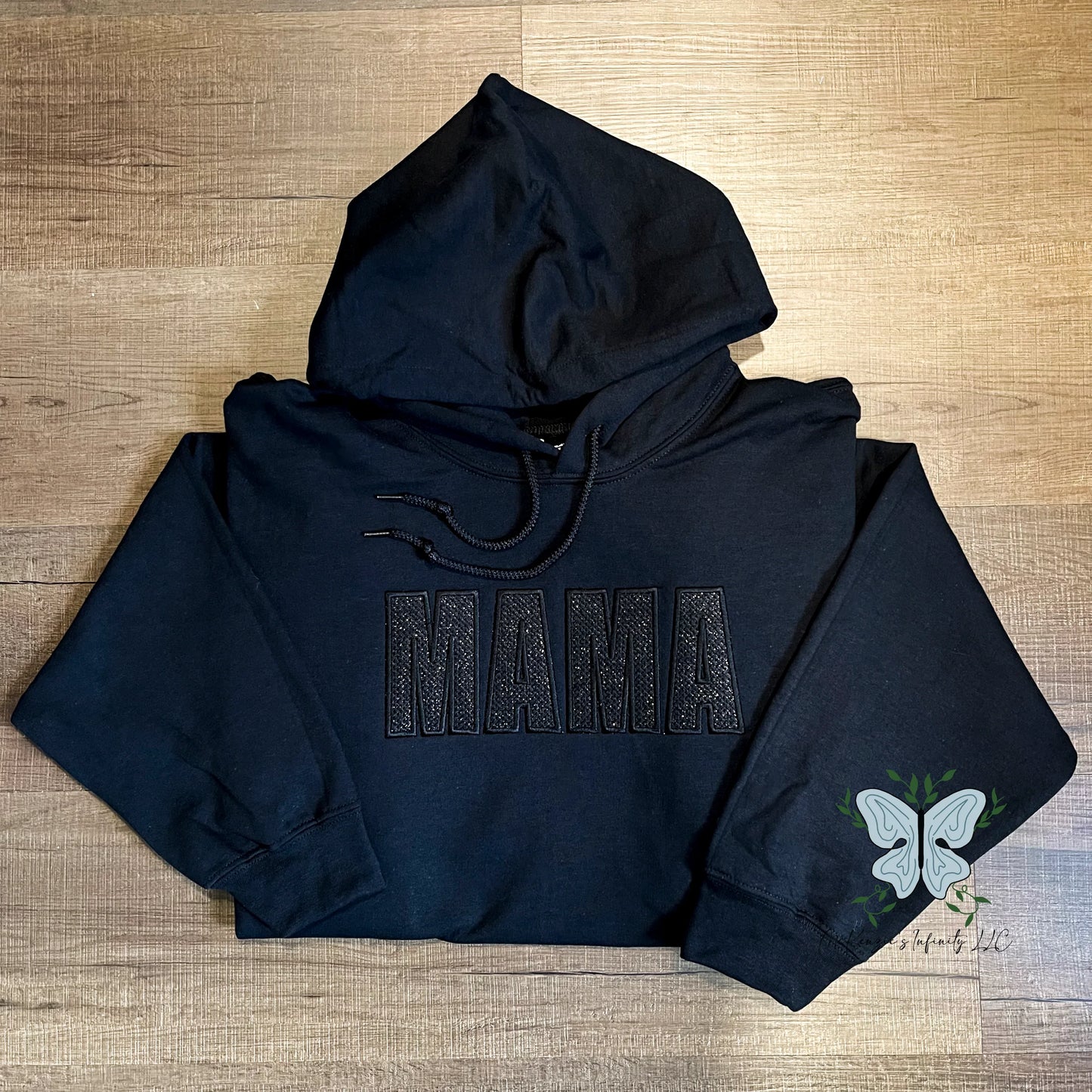 Mama Black Stitch Filled Embroidered Glitter Vinyl Hooded Sweatshirt - McKenzie's Infinity