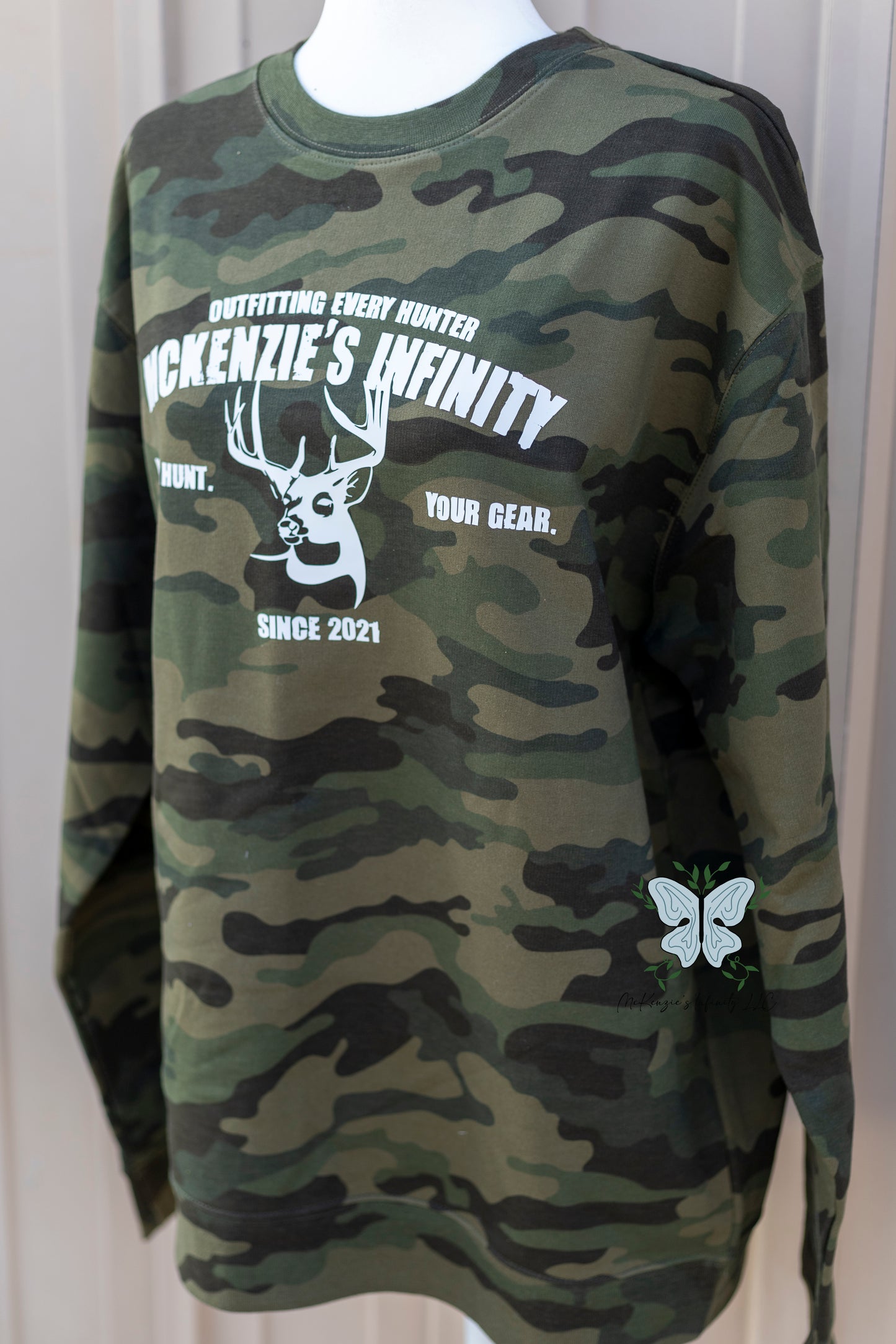 MI Outfitters Since 2021 - Whitetail Edition - Forest Camo Midweight Crewneck Sweatshirt