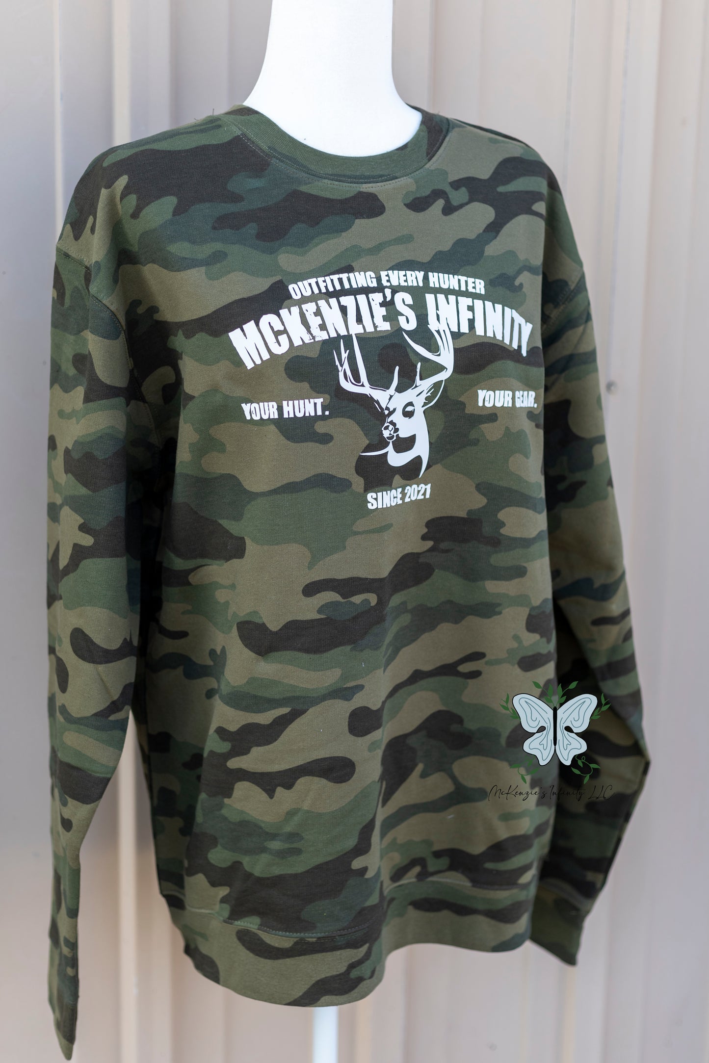 MI Outfitters Since 2021 - Whitetail Edition - Forest Camo Midweight Crewneck Sweatshirt