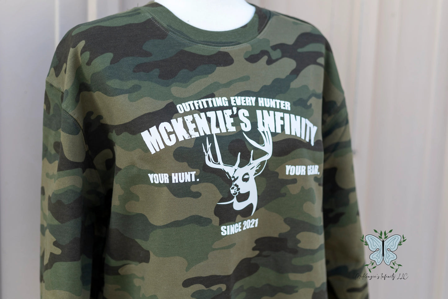 MI Outfitters Since 2021 - Whitetail Edition - Forest Camo Midweight Crewneck Sweatshirt ©️ - McKenzie's Infinity