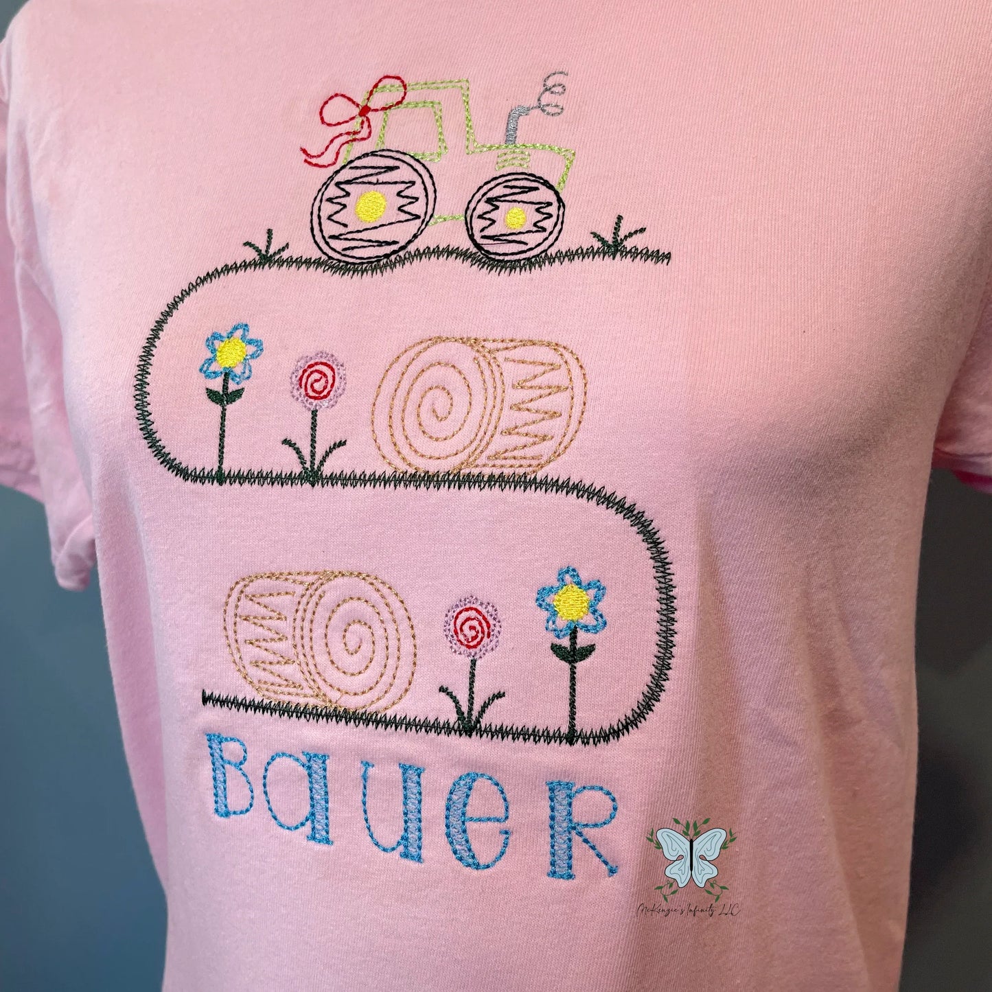 Youth Little Girls Tractor/Farming Personalized Embroidered T-shirt/Short Sleeve Shirt - McKenzie's Infinity