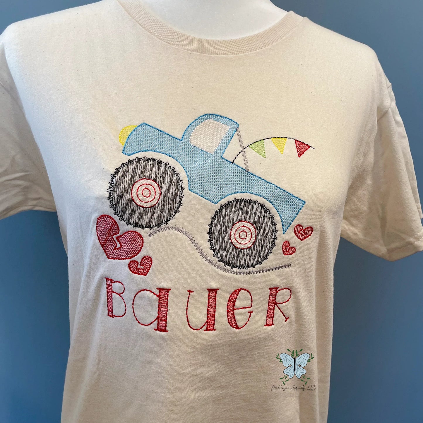 Youth Valentines Monster Truck Heart Breaker Personalized Embroidered T-shirt/Short Sleeve Shirt - McKenzie's Infinity