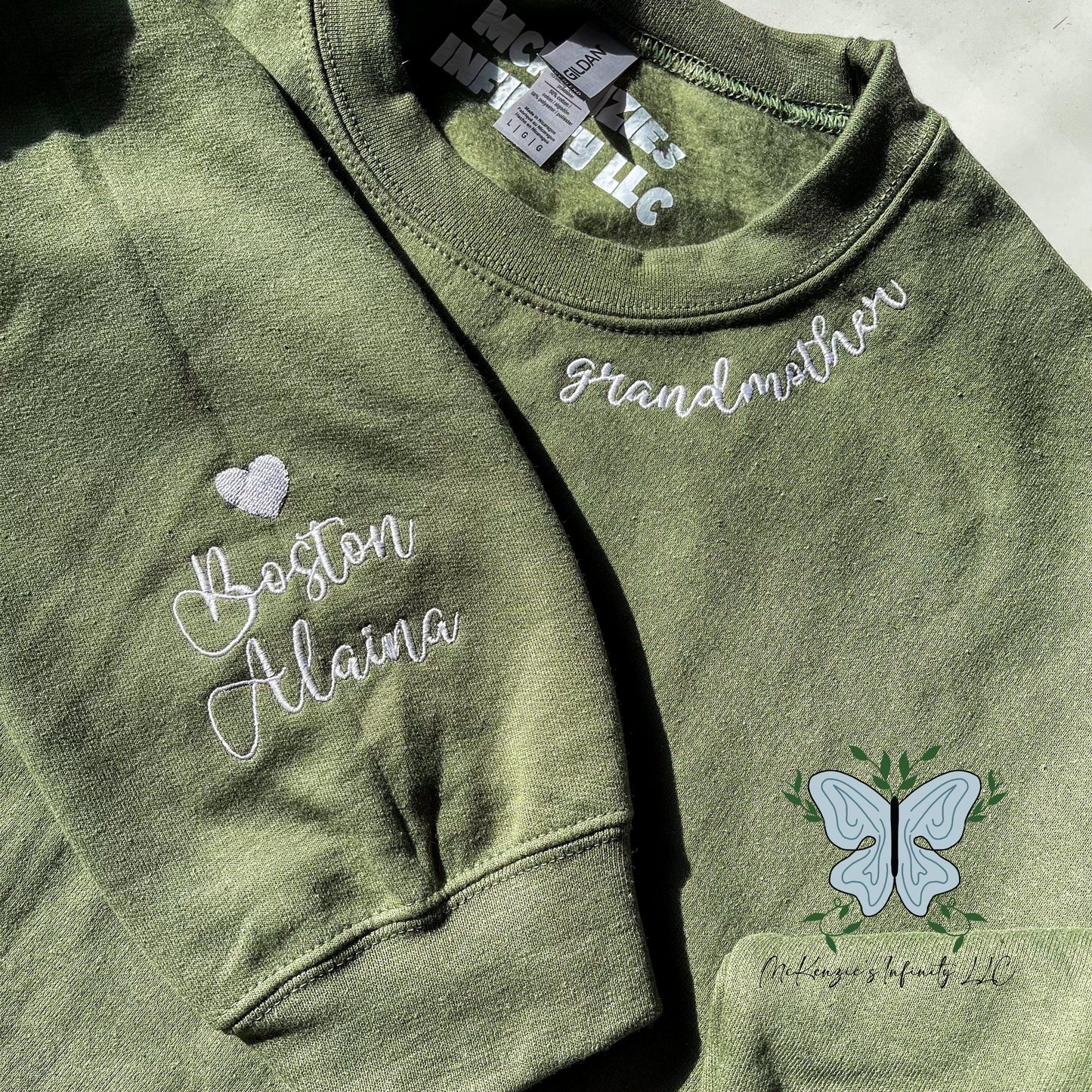 Personalized Name Neckline & Sleeve Embroidered Crewneck Sweatshirt - McKenzie's Infinity