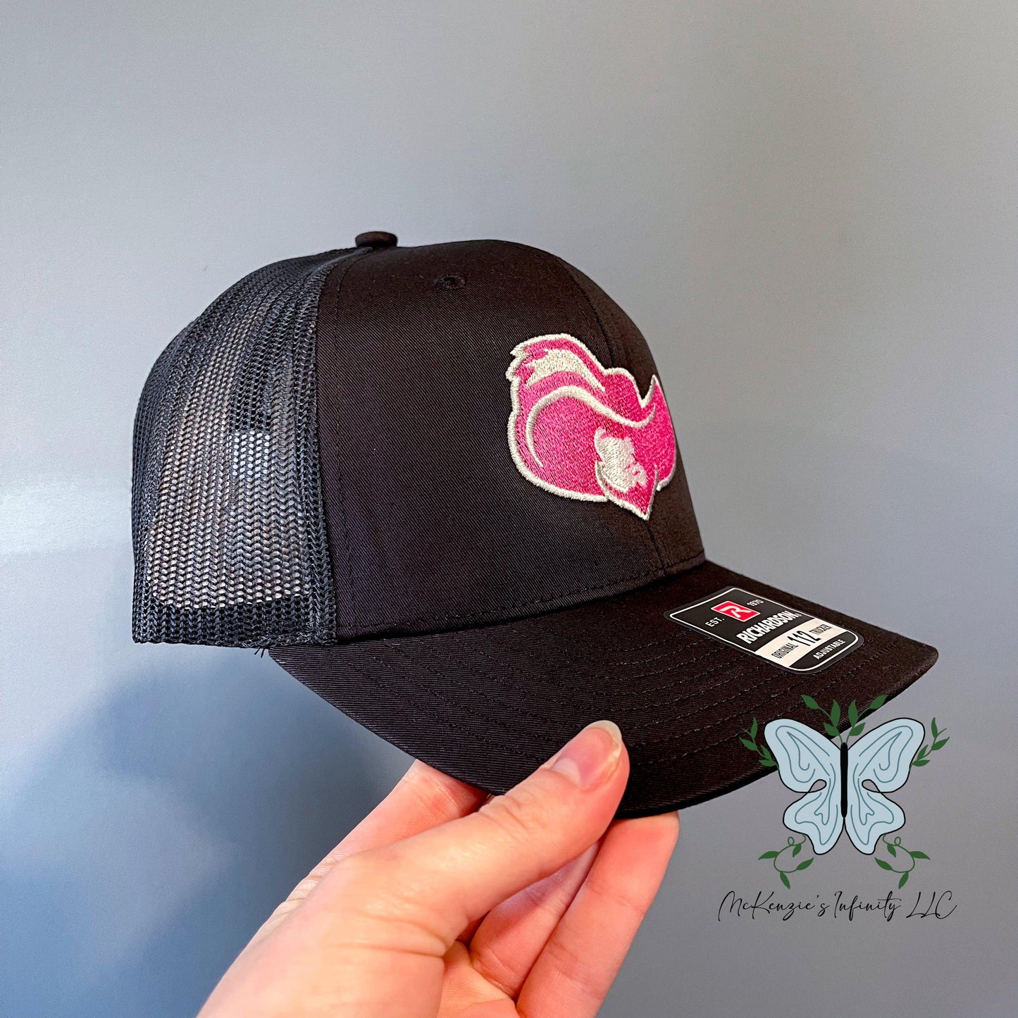 Hot Pink Musketeer Embroidered Richardson 112 Black Snapback Trucker Cap/Hat - McKenzie's Infinity