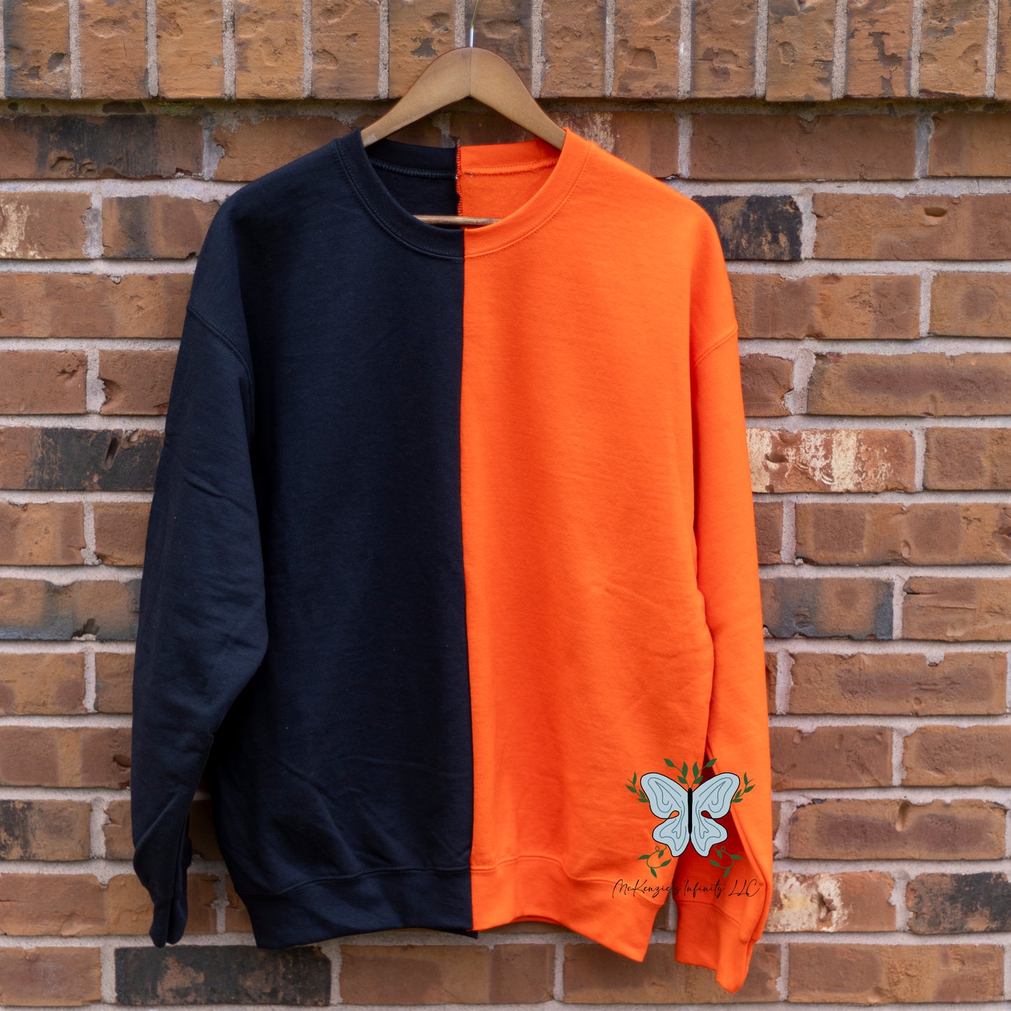 Orange & Black Split Colored, Two-Toned, Crewneck Sweatshirt