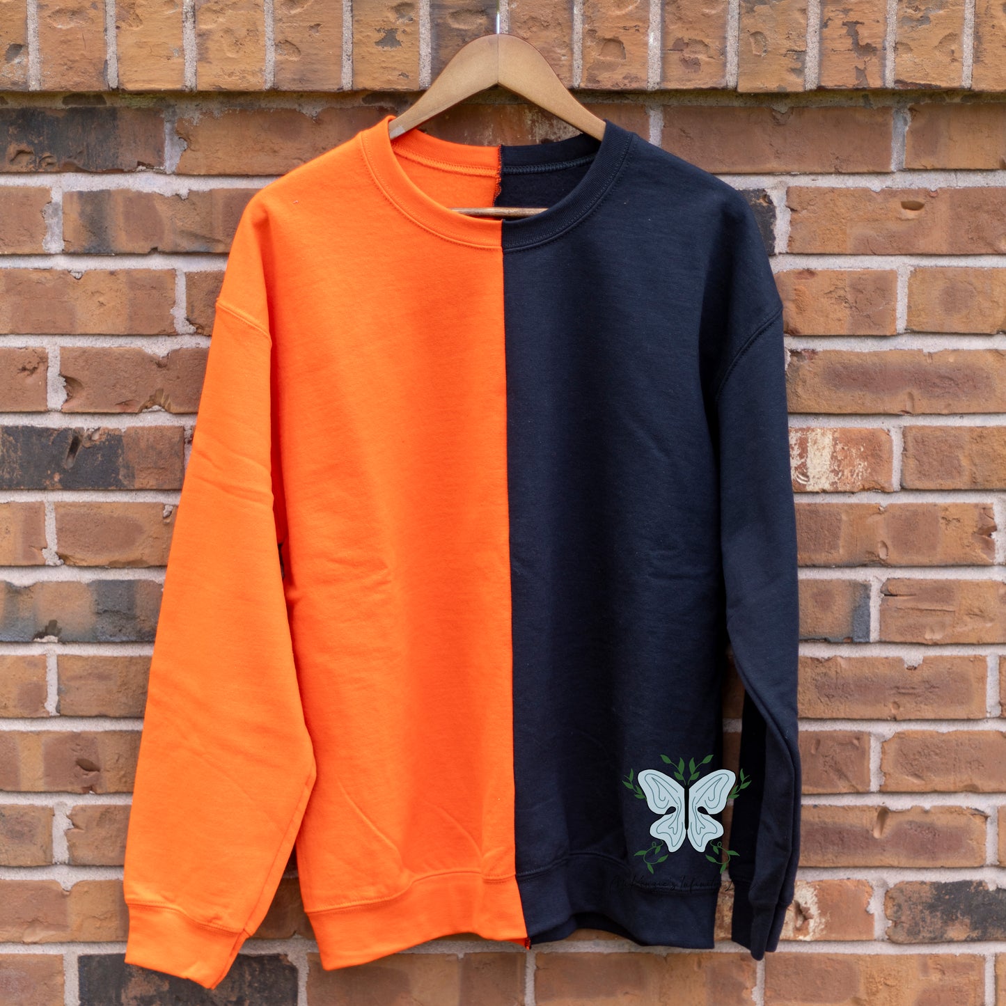 Orange & Black Split Colored, Two-Toned, Crewneck Sweatshirt