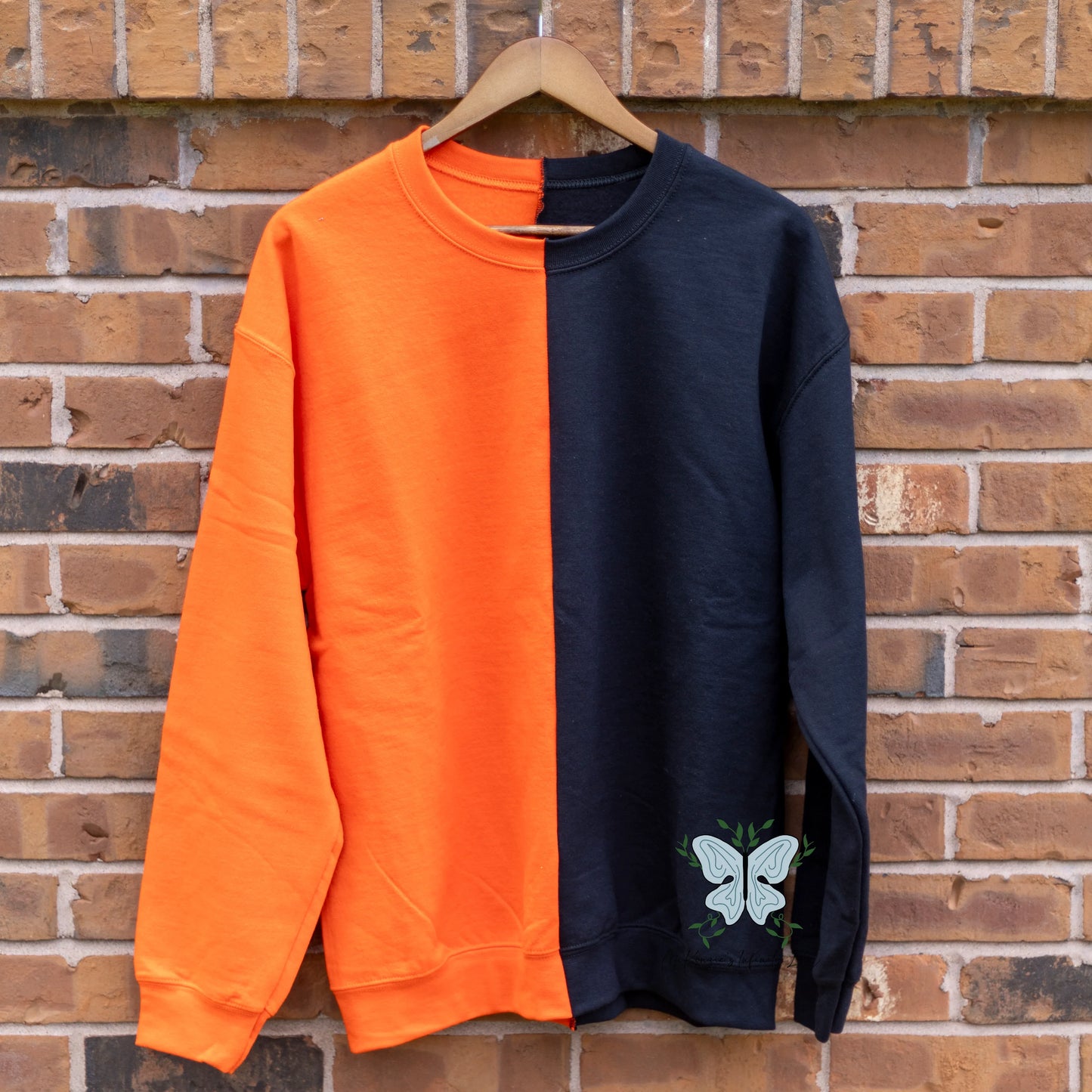 Orange & Black Split Colored, Two-Toned, Crewneck Sweatshirt - McKenzie's Infinity