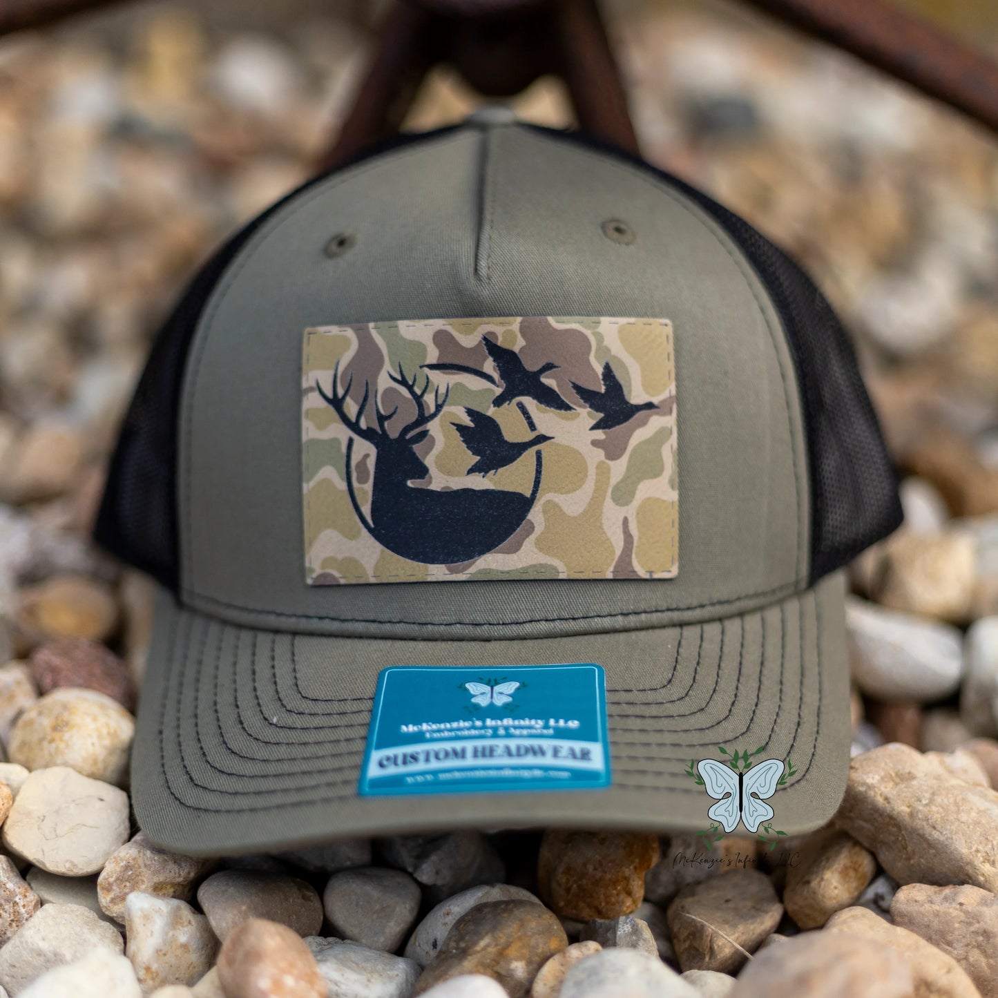 Bucks & Ducks CAMO Leather Patch - Richardson 112 Adult Retro Trucker Hat/Cap - McKenzie's Infinity