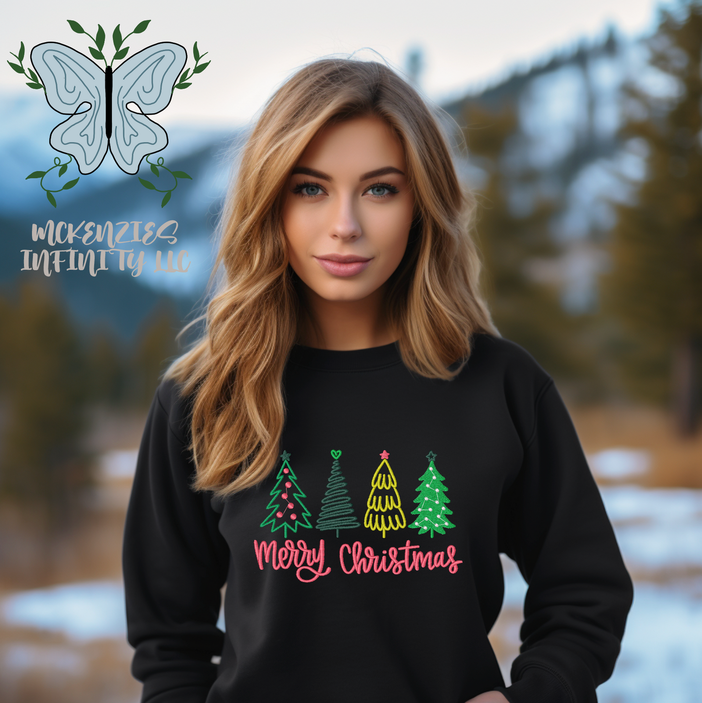 Merry Christmas Trees Embroidered Crewneck Sweatshirt
