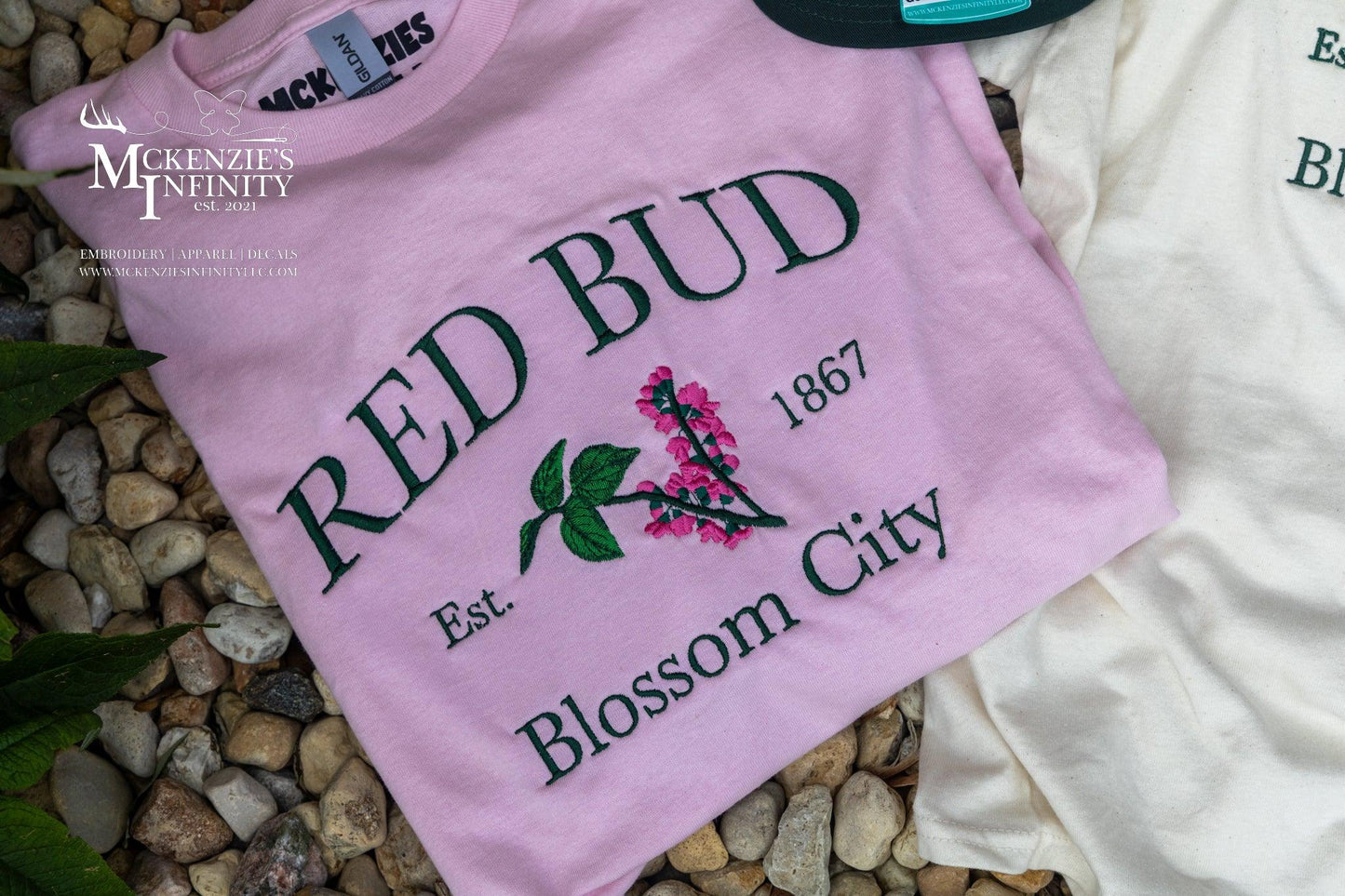 Red Bud Blossom City Embroidered ADULT T-Shirt © - McKenzie's Infinity