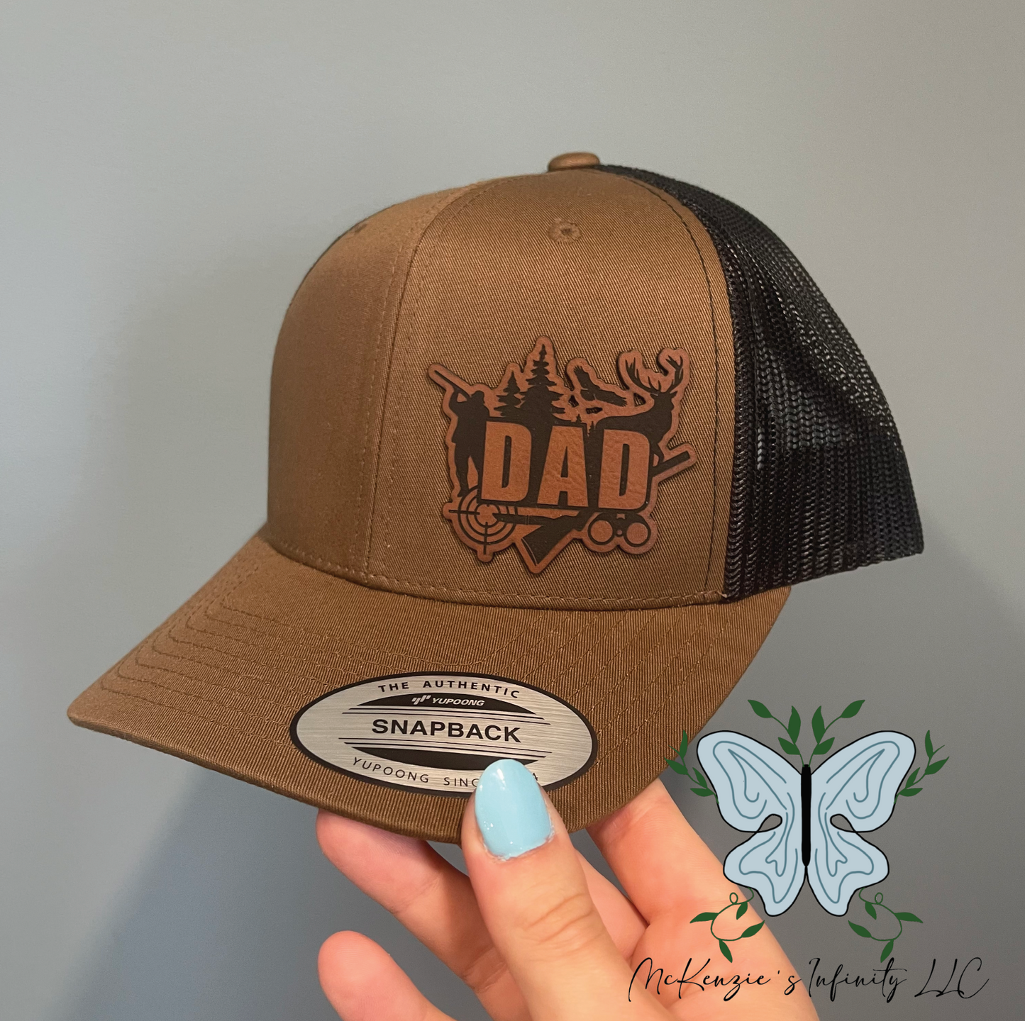 DAD Hunting Leather Patch Adult Retro Trucker Hat/Cap - Coyote Brown