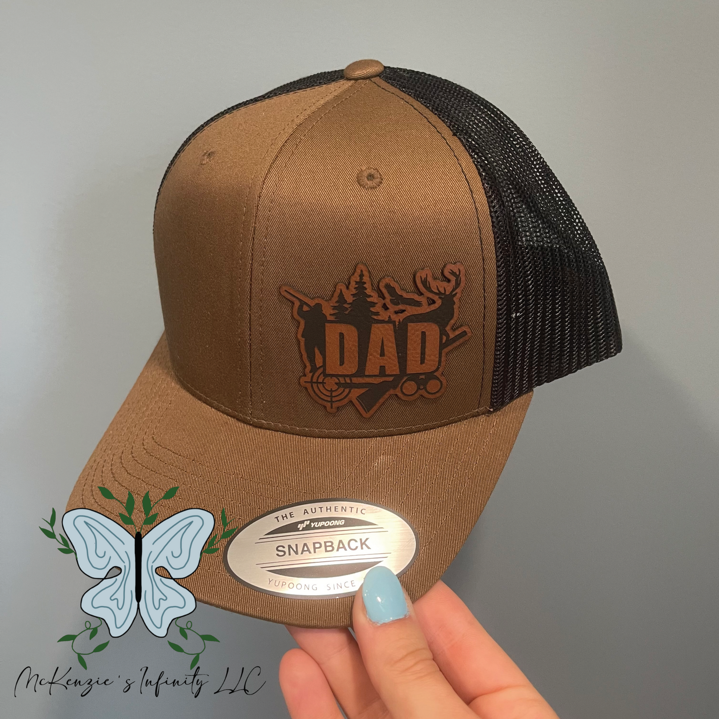 DAD Hunting Leather Patch Adult Retro Trucker Hat/Cap - Coyote Brown
