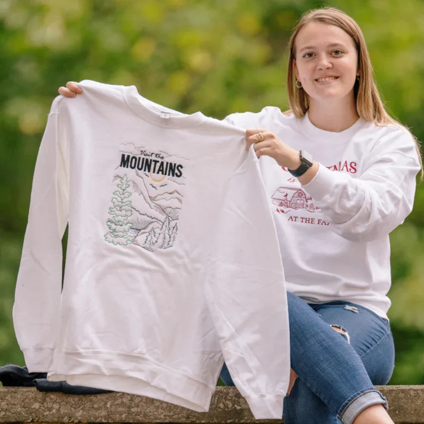Visit The Mountains Embroidered Crewneck Sweatshirt - McKenzie's Infinity
