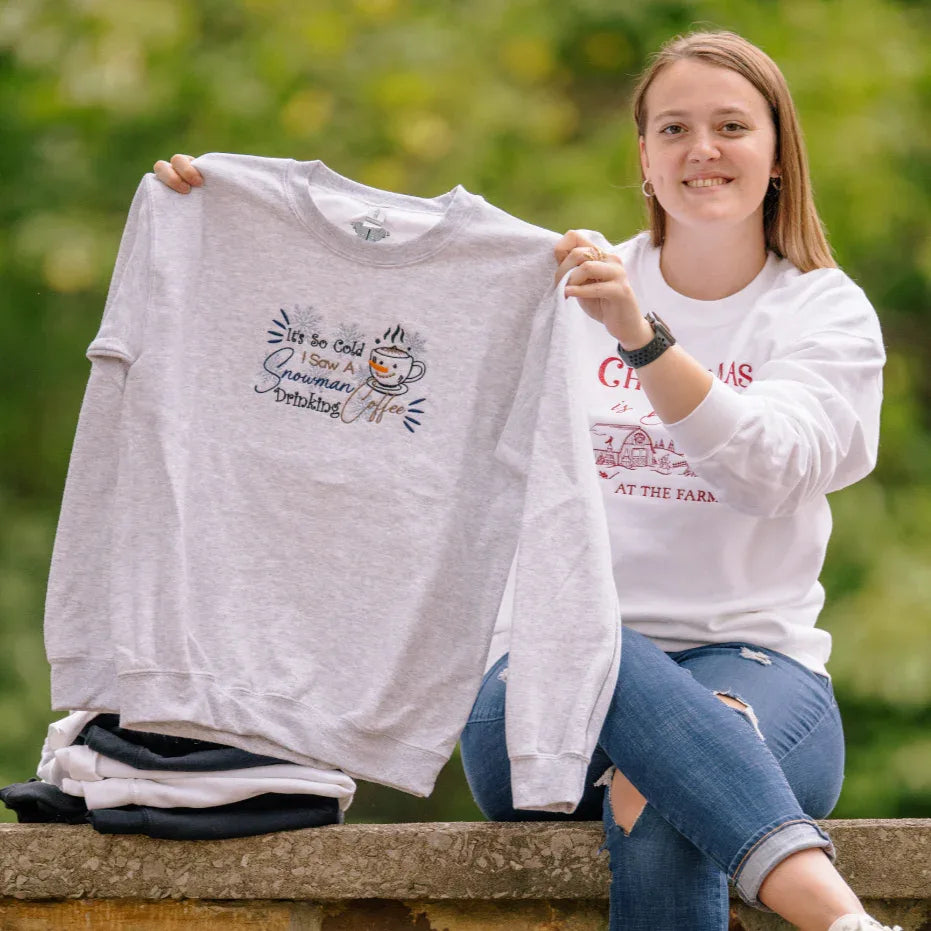 It's So Cold I Saw A Snowman Drinking Coffee Embroidered Crewneck Sweatshirt - McKenzie's Infinity