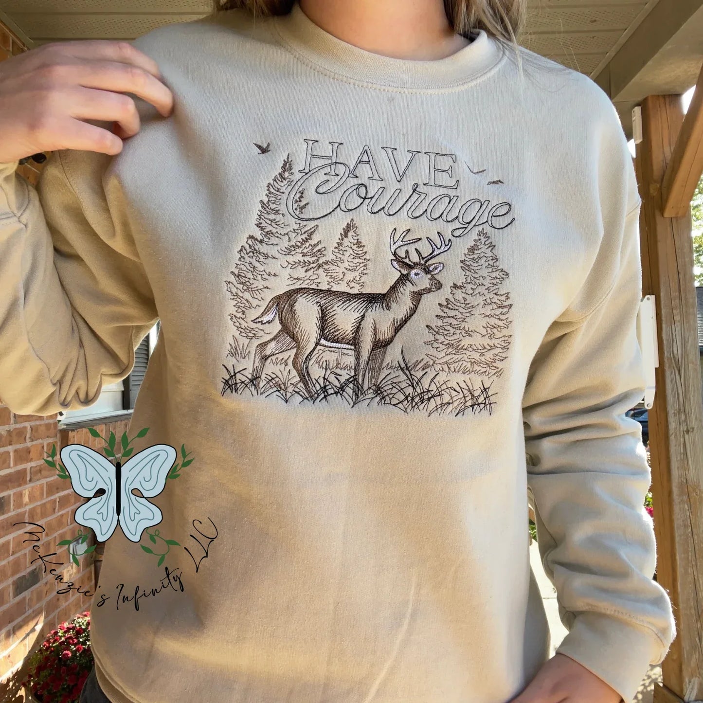 Have Courage Deer Embroidered Crewneck Sweatshirt - McKenzie's Infinity