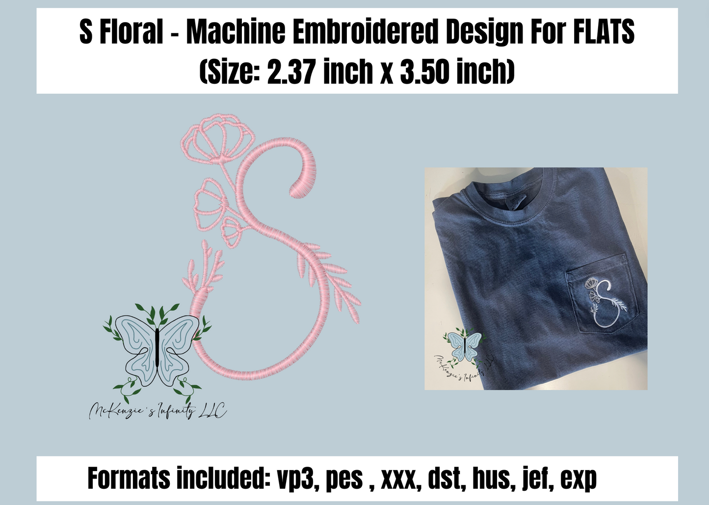 S Floral - Machine Embroidered Design For Flats