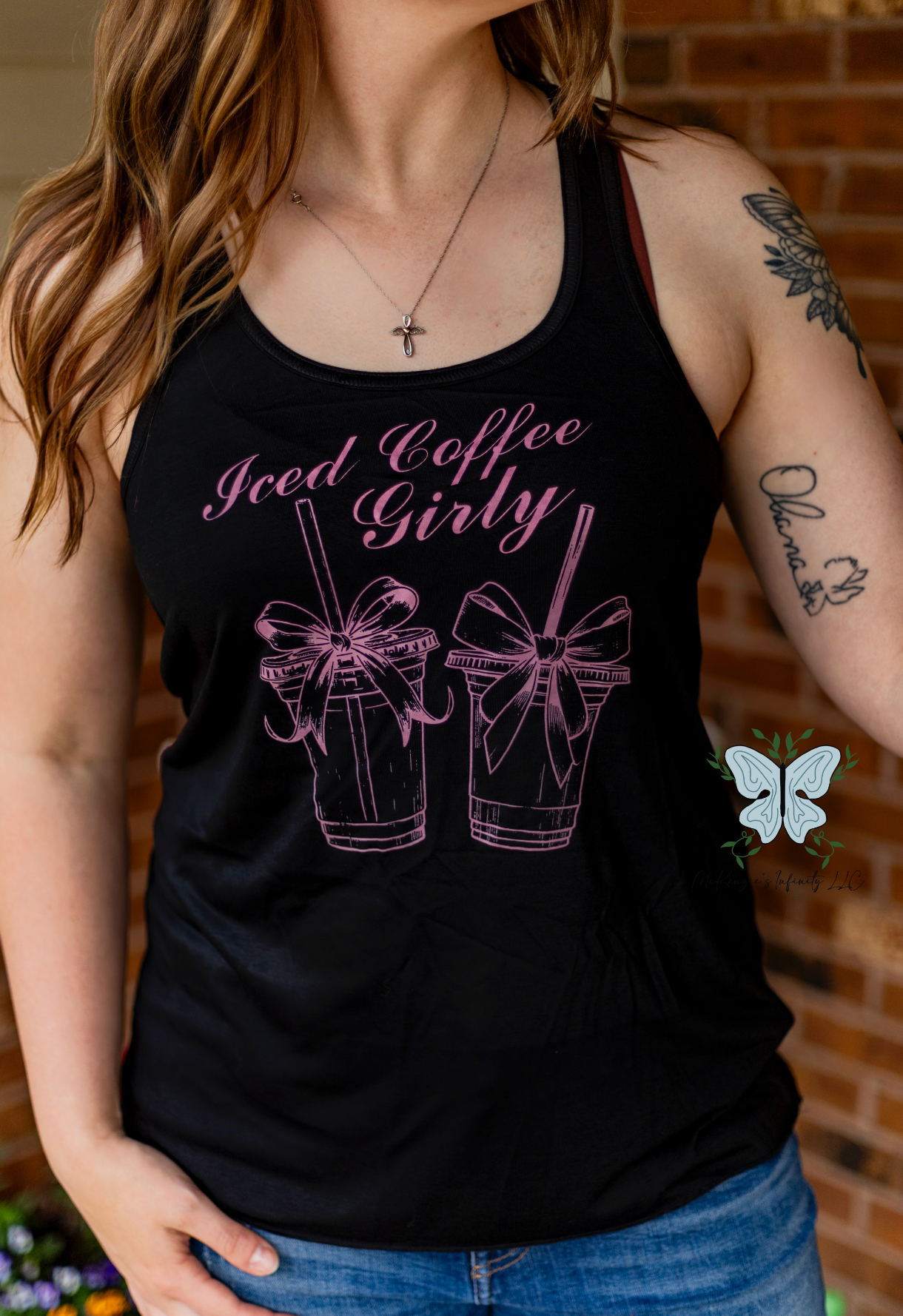 Iced Coffee Girly Coquette Black Racerback Women's Tank Top