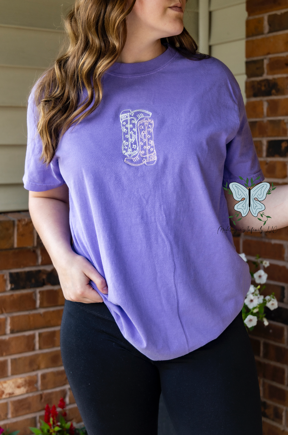 Knockin' Boots Violet Embroidered Comfort Colors T-shirt/Short Sleeve Shirt