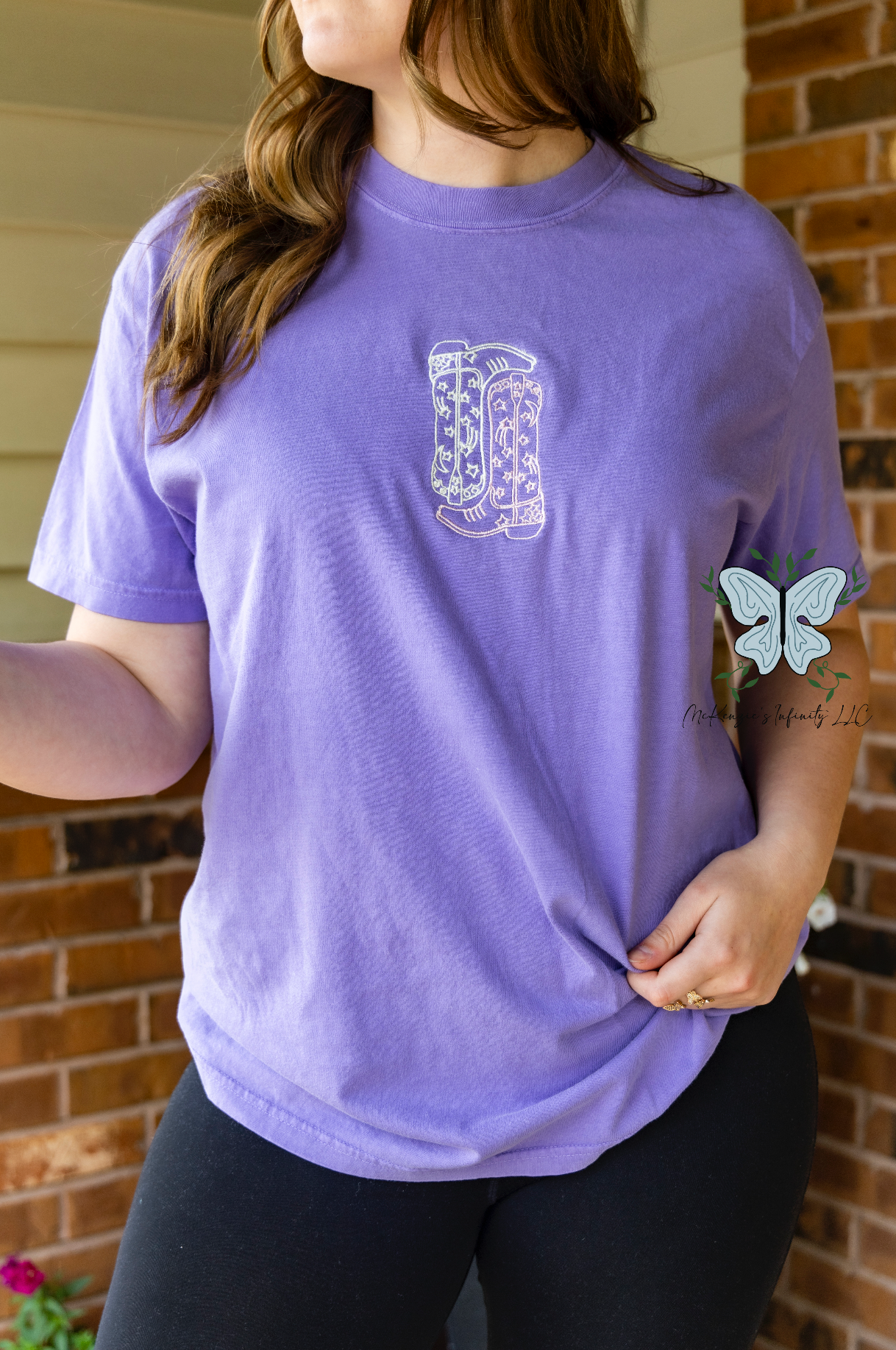 Knockin' Boots Violet Embroidered Comfort Colors T-shirt/Short Sleeve Shirt