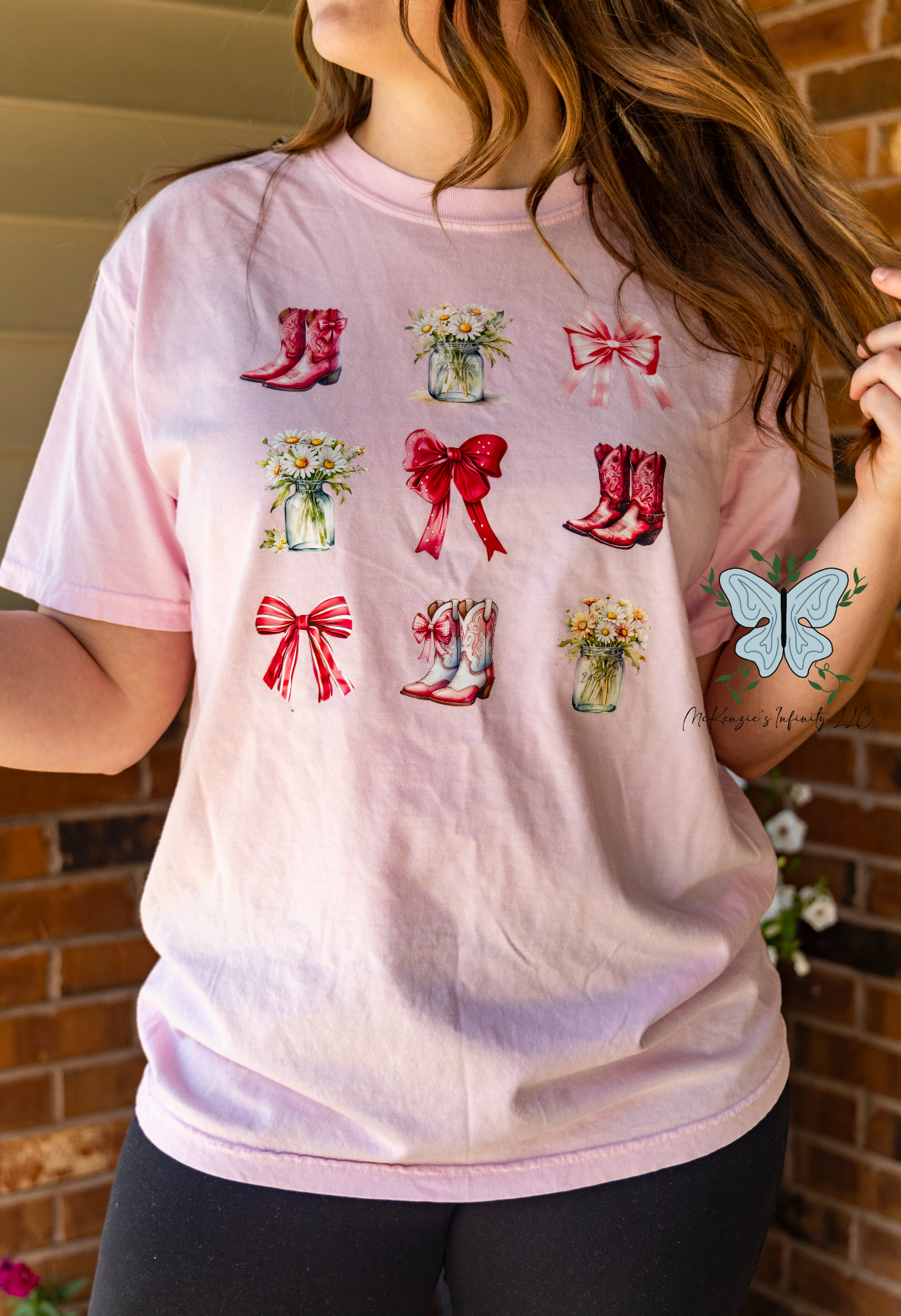 Western Bows & Boots Coquette Comfort Colors Blossom Pink T-shirt/Short Sleeve Shirt