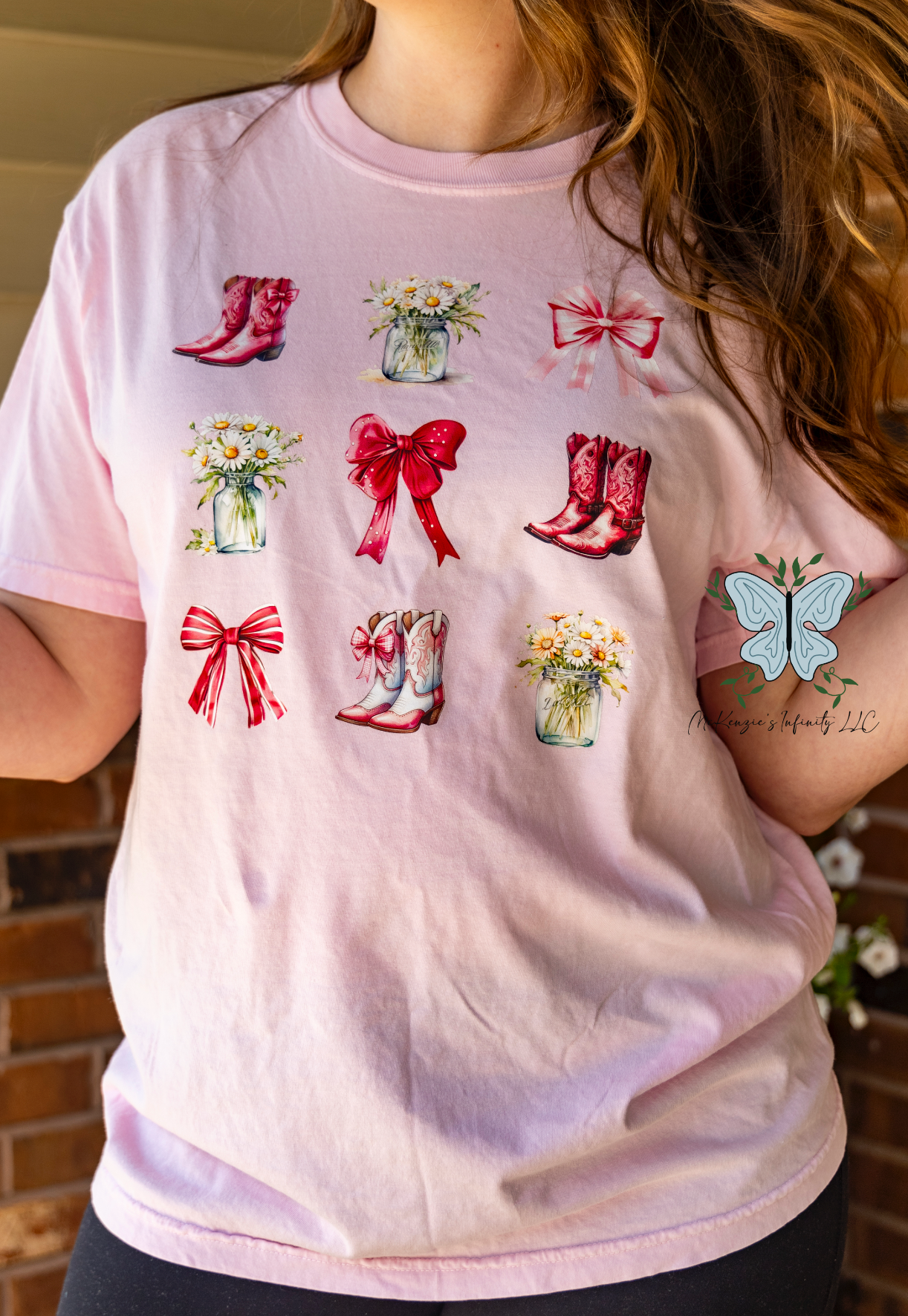Western Bows & Boots Coquette Comfort Colors Blossom Pink T-shirt/Short Sleeve Shirt