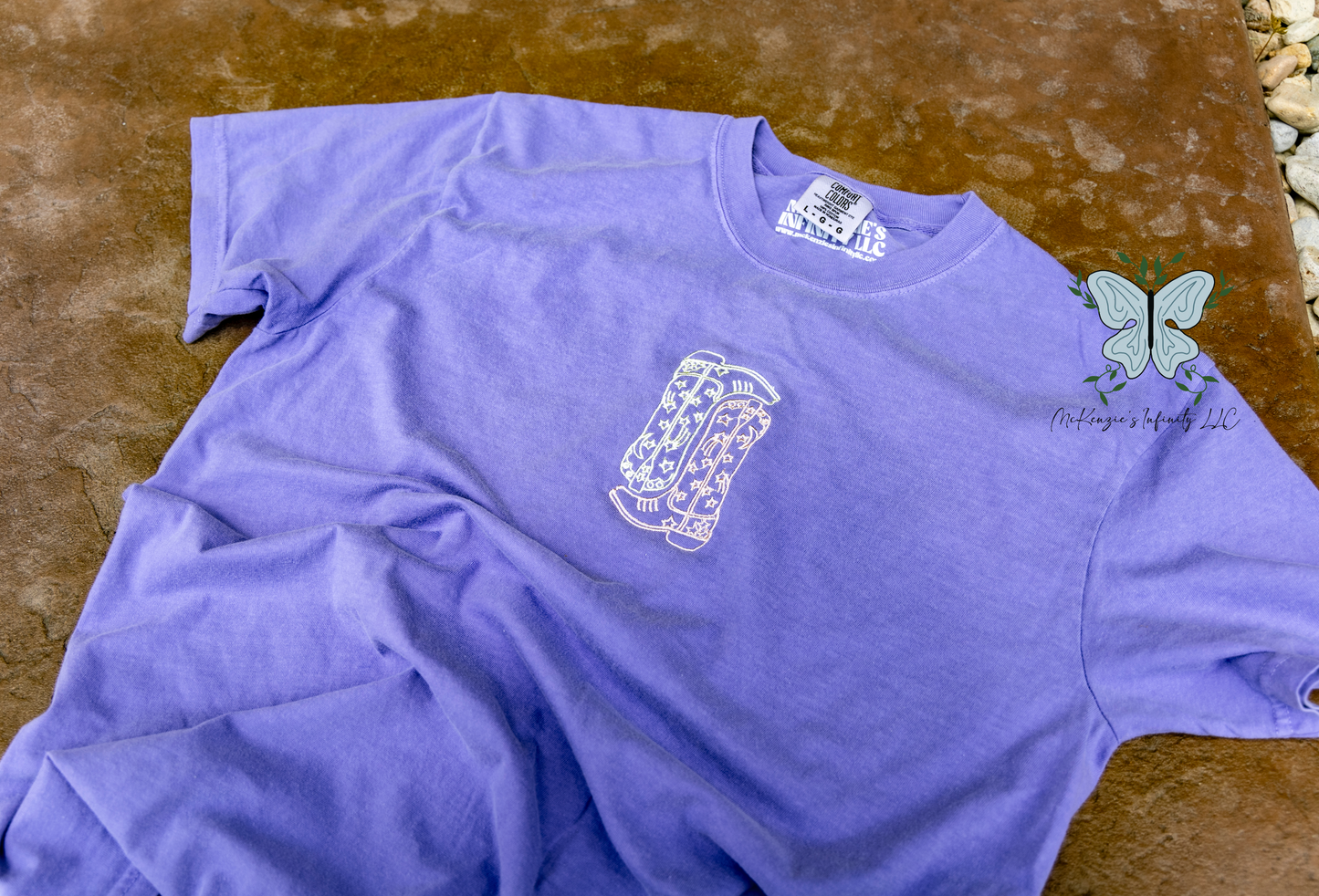 YOUTH Knockin' Boots Violet Embroidered Comfort Colors T-shirt/Short Sleeve Shirt