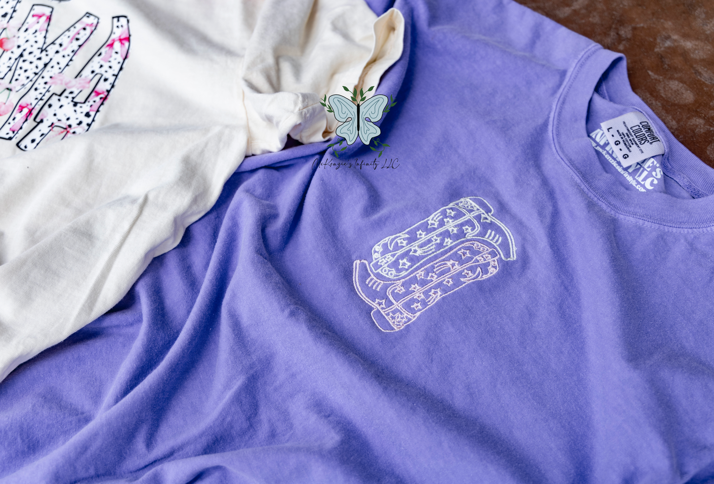 Knockin' Boots Violet Embroidered Comfort Colors T-shirt/Short Sleeve Shirt