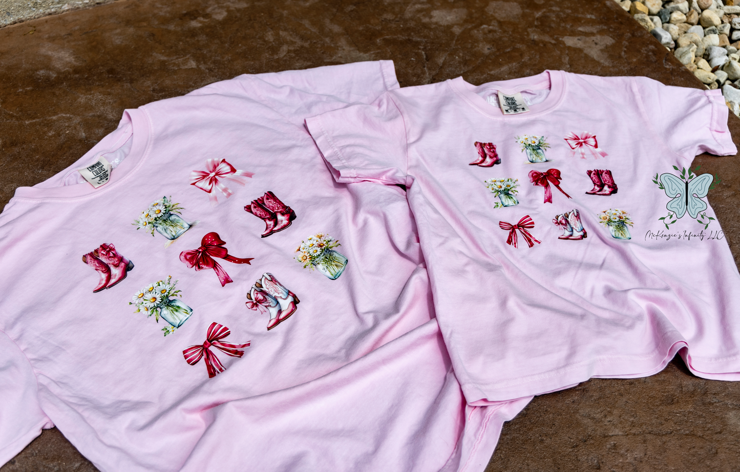 Western Bows & Boots Coquette Comfort Colors Blossom Pink T-shirt/Short Sleeve Shirt