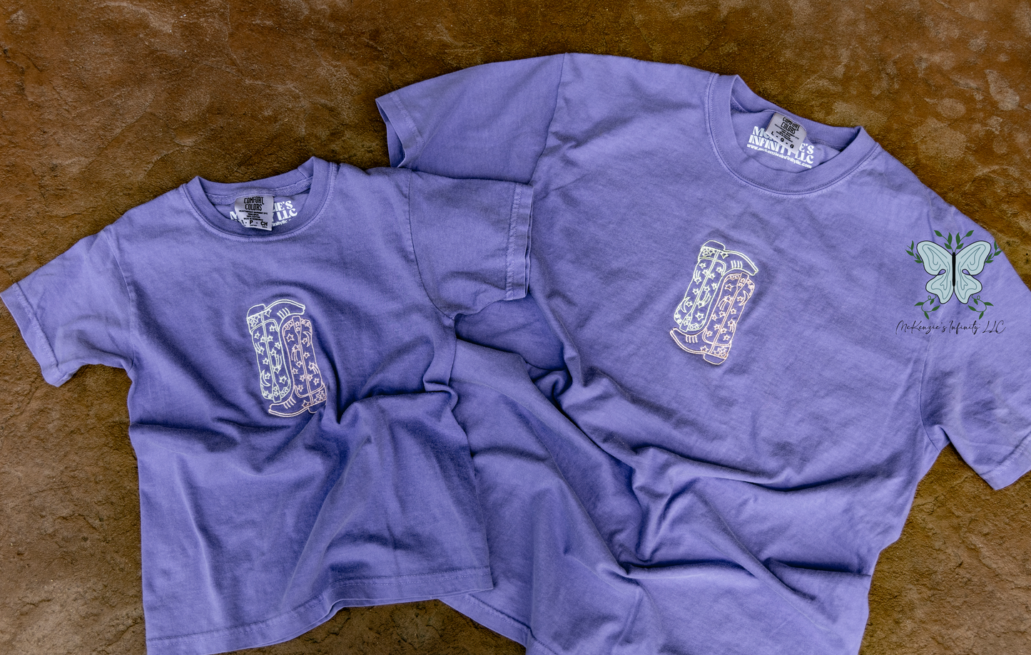 YOUTH Knockin' Boots Violet Embroidered Comfort Colors T-shirt/Short Sleeve Shirt