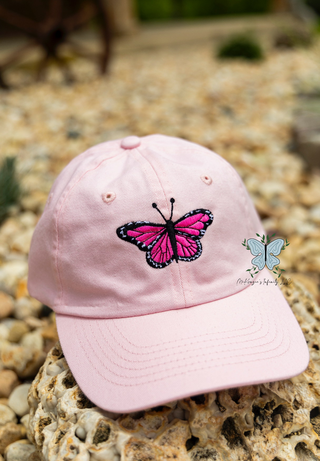 YOUTH Pink Butterfly Embroidered Dad Cap/Hat