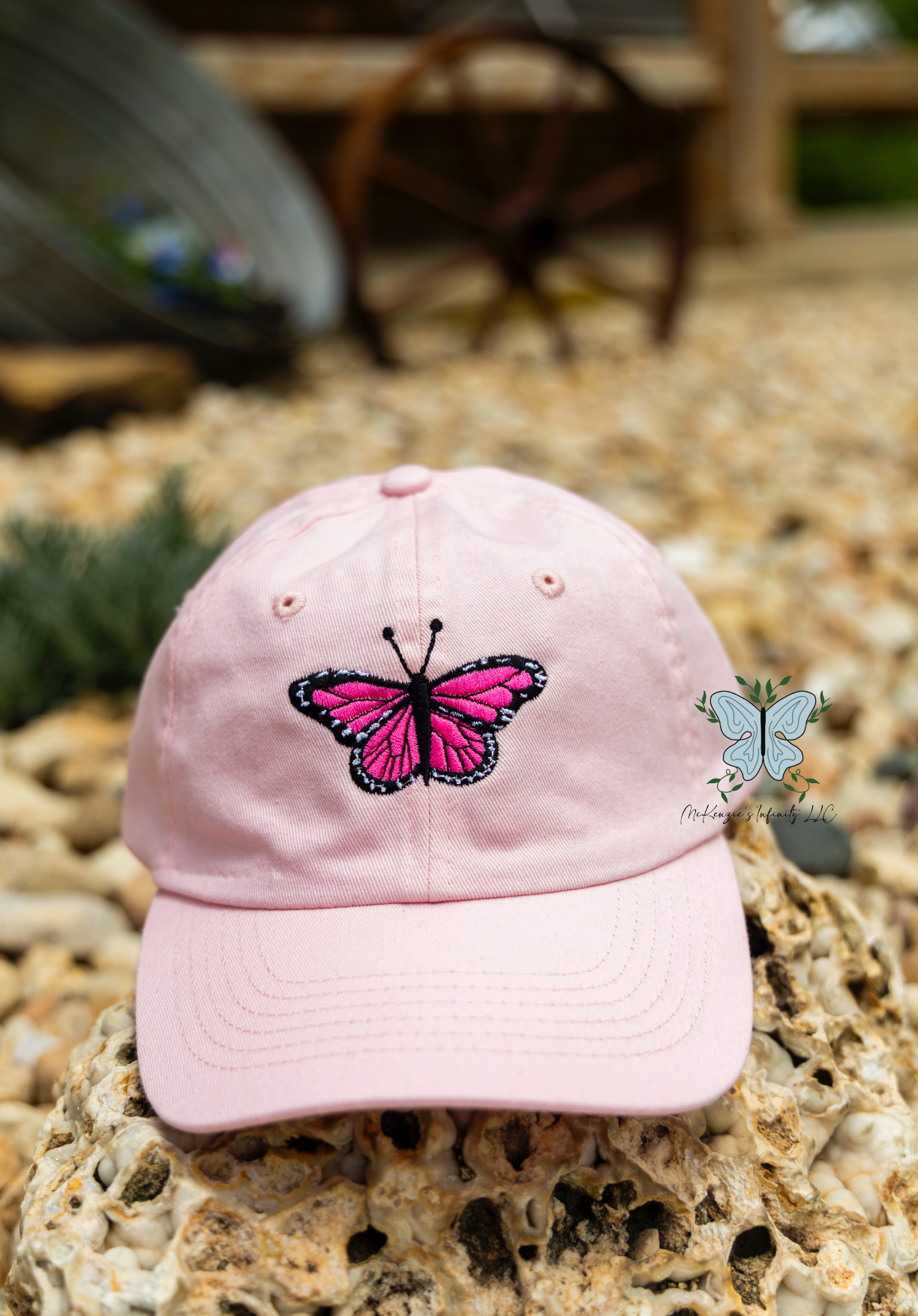 YOUTH Pink Butterfly Embroidered Dad Cap/Hat