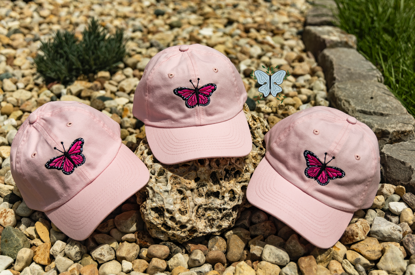 YOUTH Pink Butterfly Embroidered Dad Cap/Hat