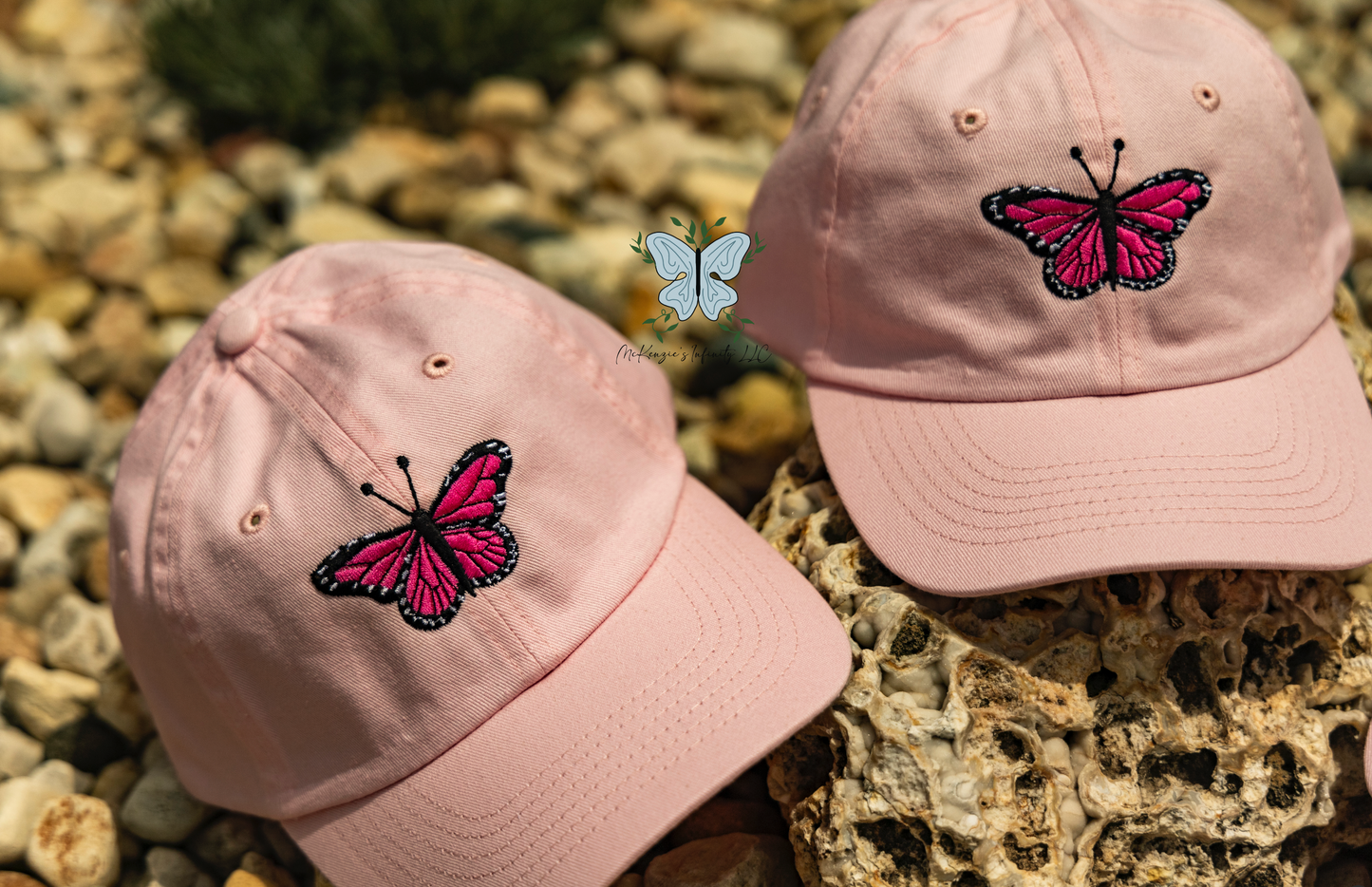 YOUTH Pink Butterfly Embroidered Dad Cap/Hat