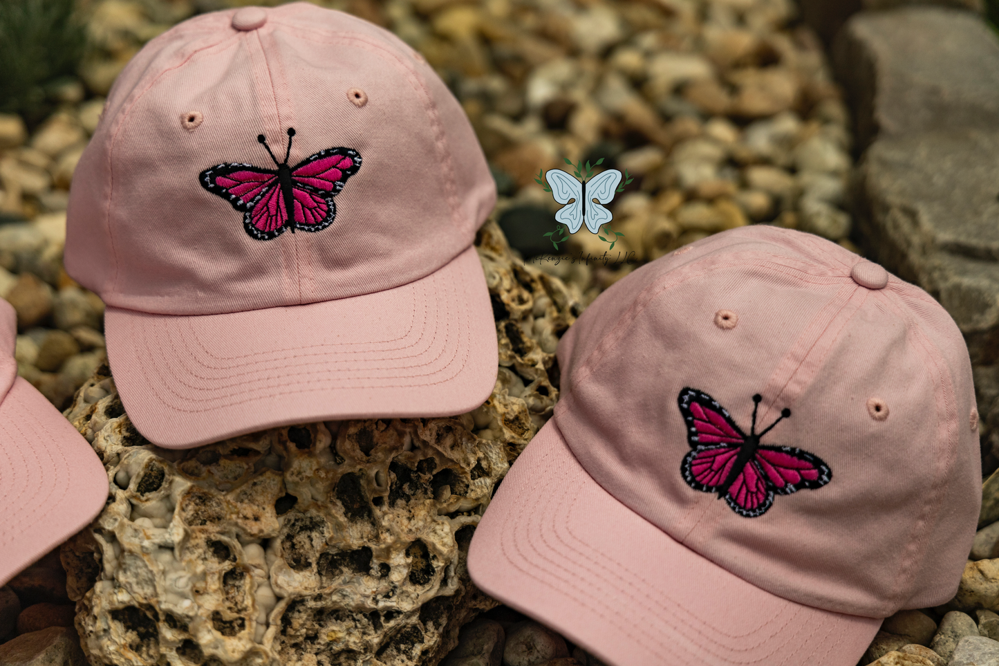 YOUTH Pink Butterfly Embroidered Dad Cap/Hat