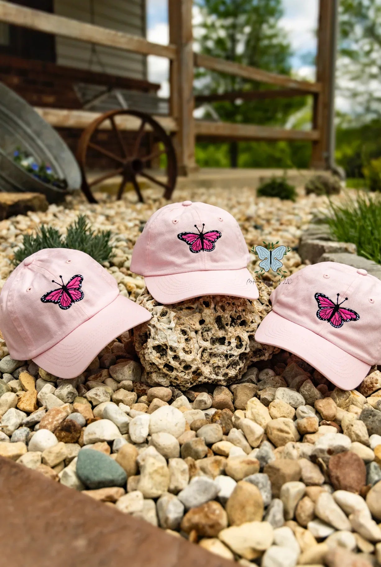 YOUTH Pink Butterfly Embroidered Dad Cap/Hat - McKenzie's Infinity