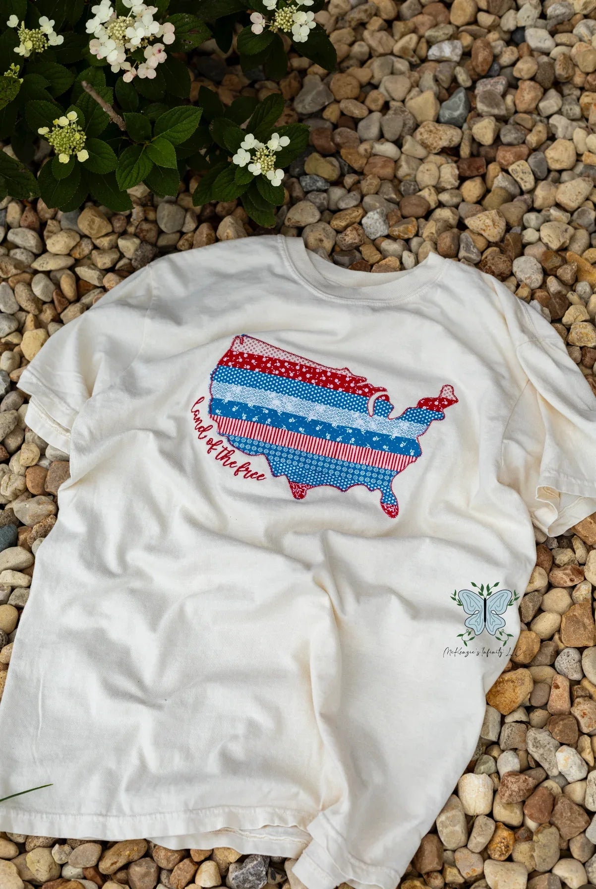 Land That I Love Stripped Embroidered T-Shirt/Tee - McKenzie's Infinity