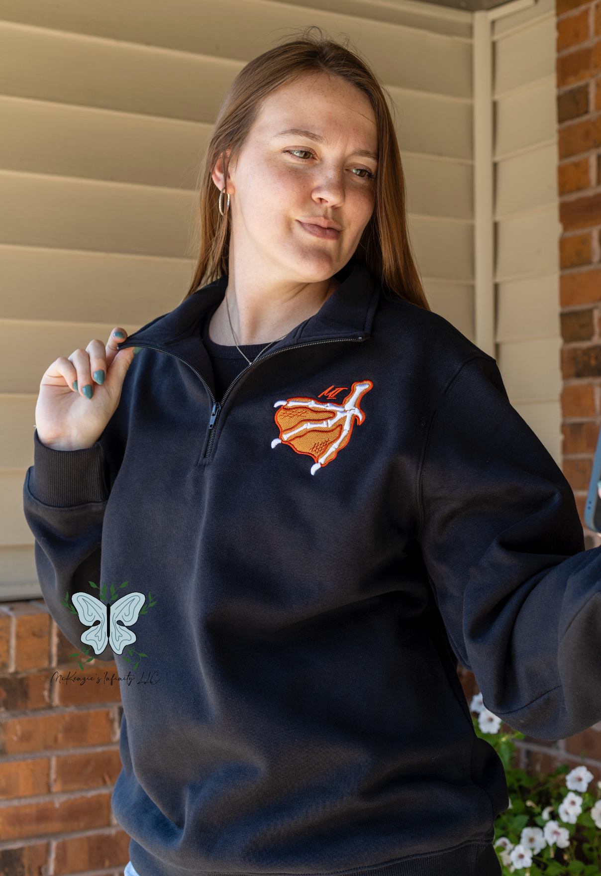 "Finley" Skeleton Duck Foot - 3D Puff Embroidered 1/4 Zip Sweatshirt