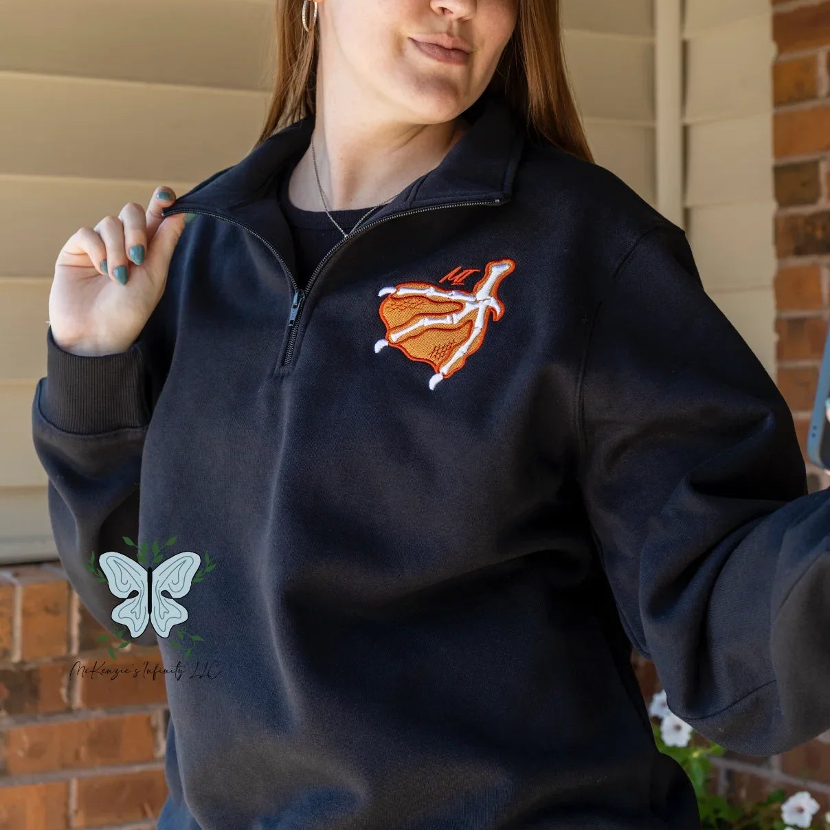 "Finley" Skeleton Duck Foot - 3D Puff Embroidered 1/4 Zip Sweatshirt ©️ - McKenzie's Infinity